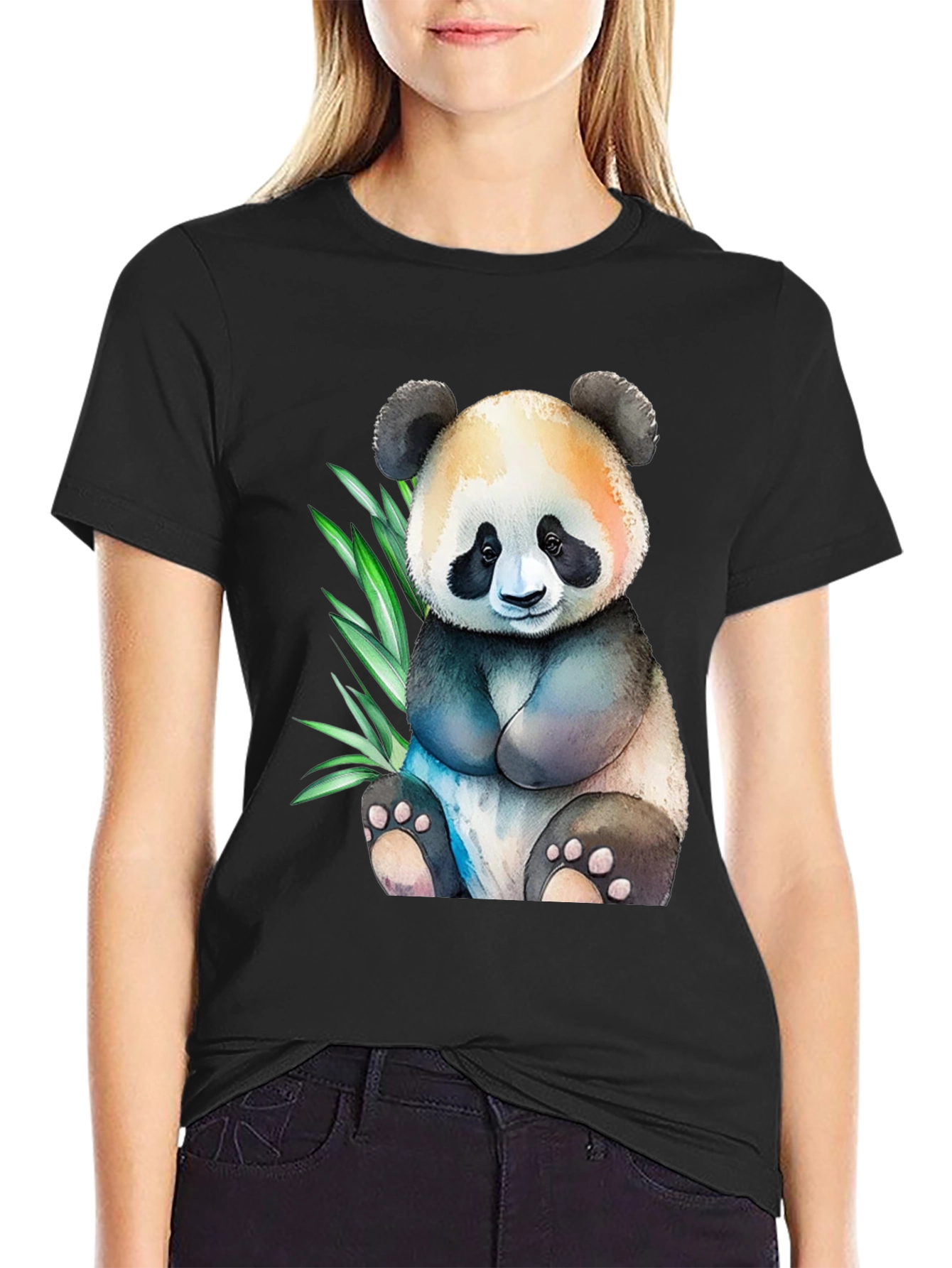 Cute Panda Graphic Tee - Black Cotton Comfort