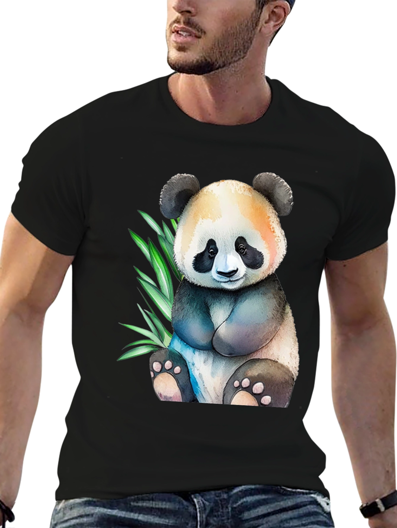 Cute Panda Graphic Tee - Black Cotton Comfort