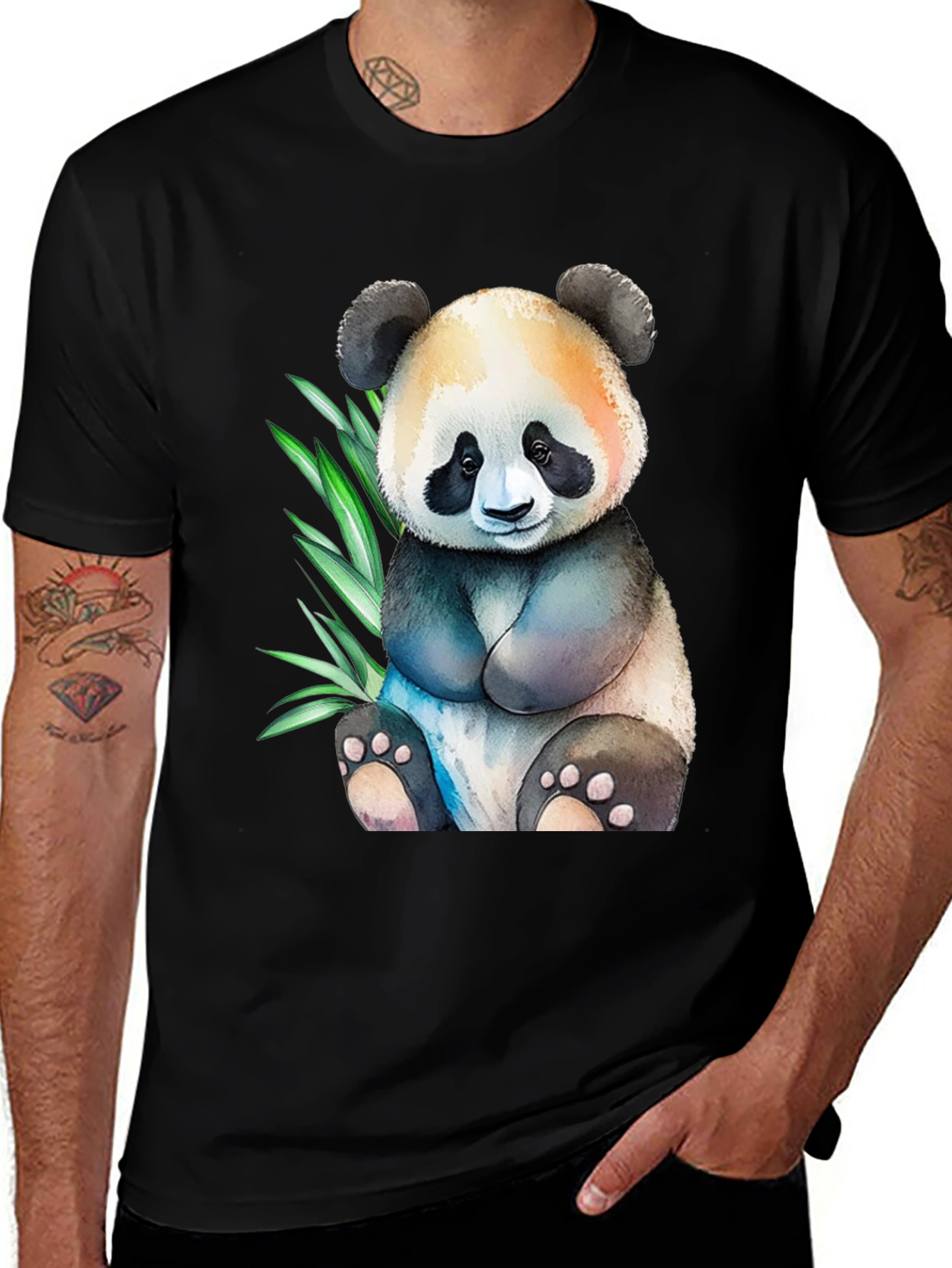 Cute Panda Graphic Tee - Black Cotton Comfort
