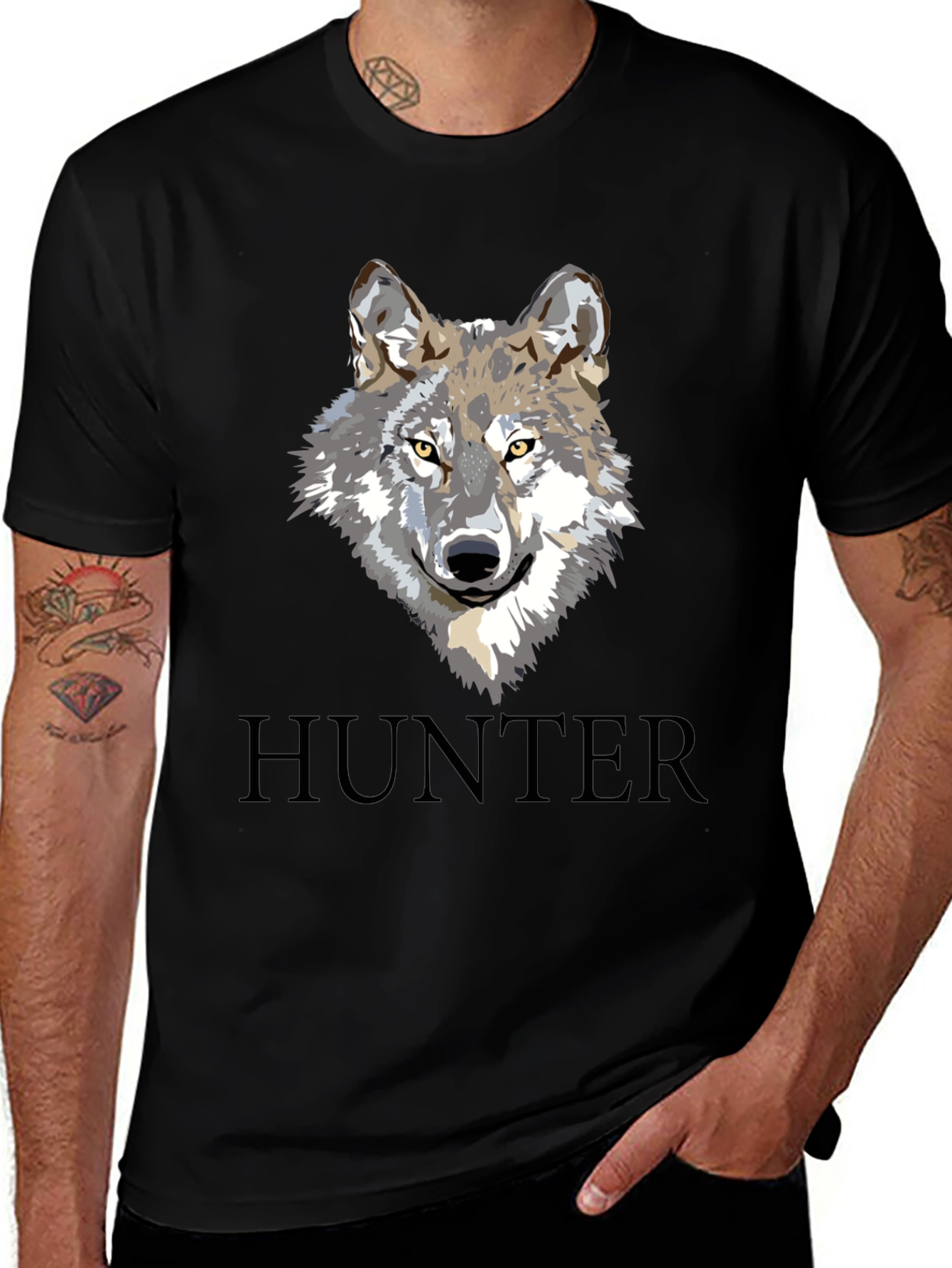 Hunter Wolf Graphic Tee - Mens Black T-Shirt