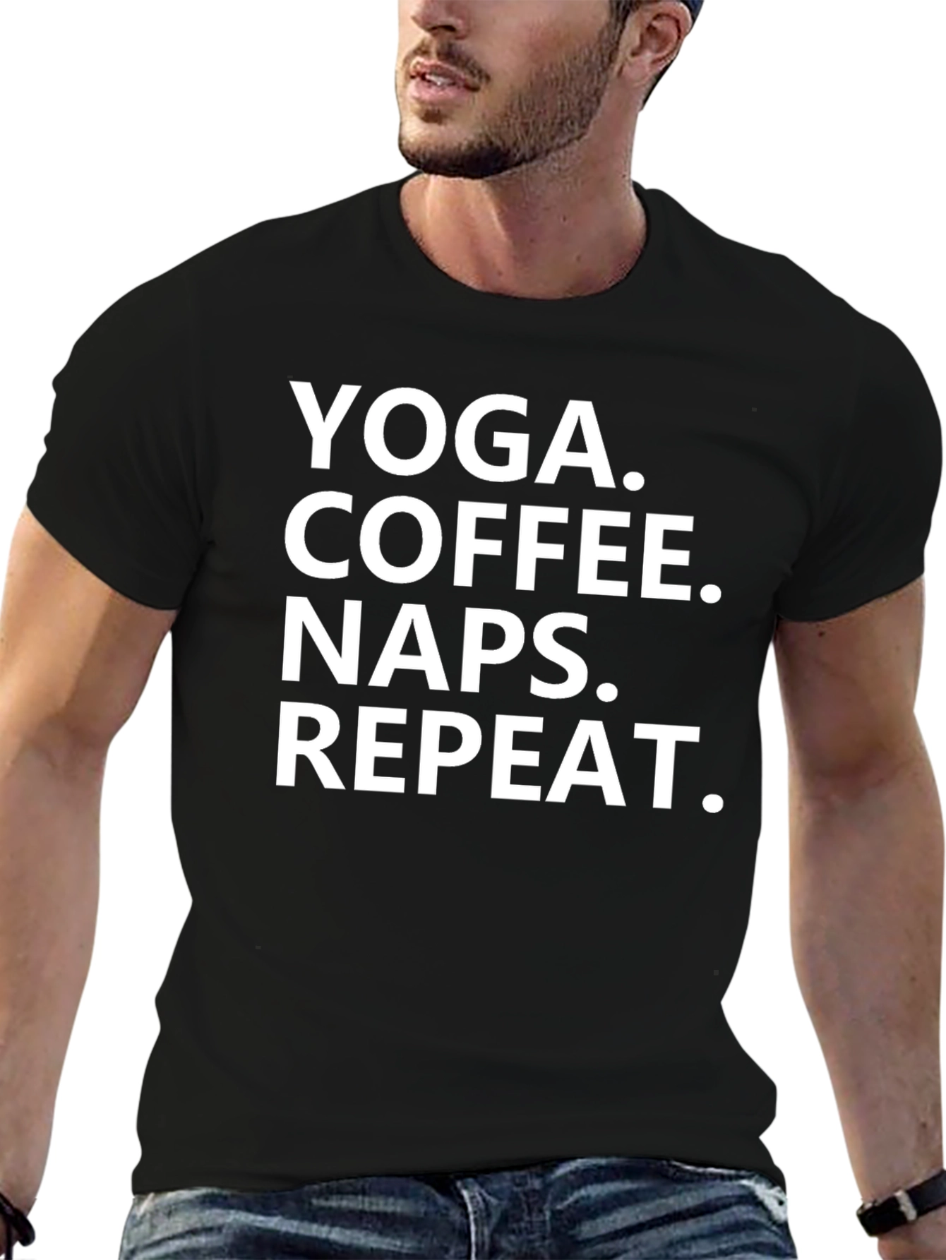 Yoga Coffee Naps Repeat T-Shirt - Black Graphic Tee