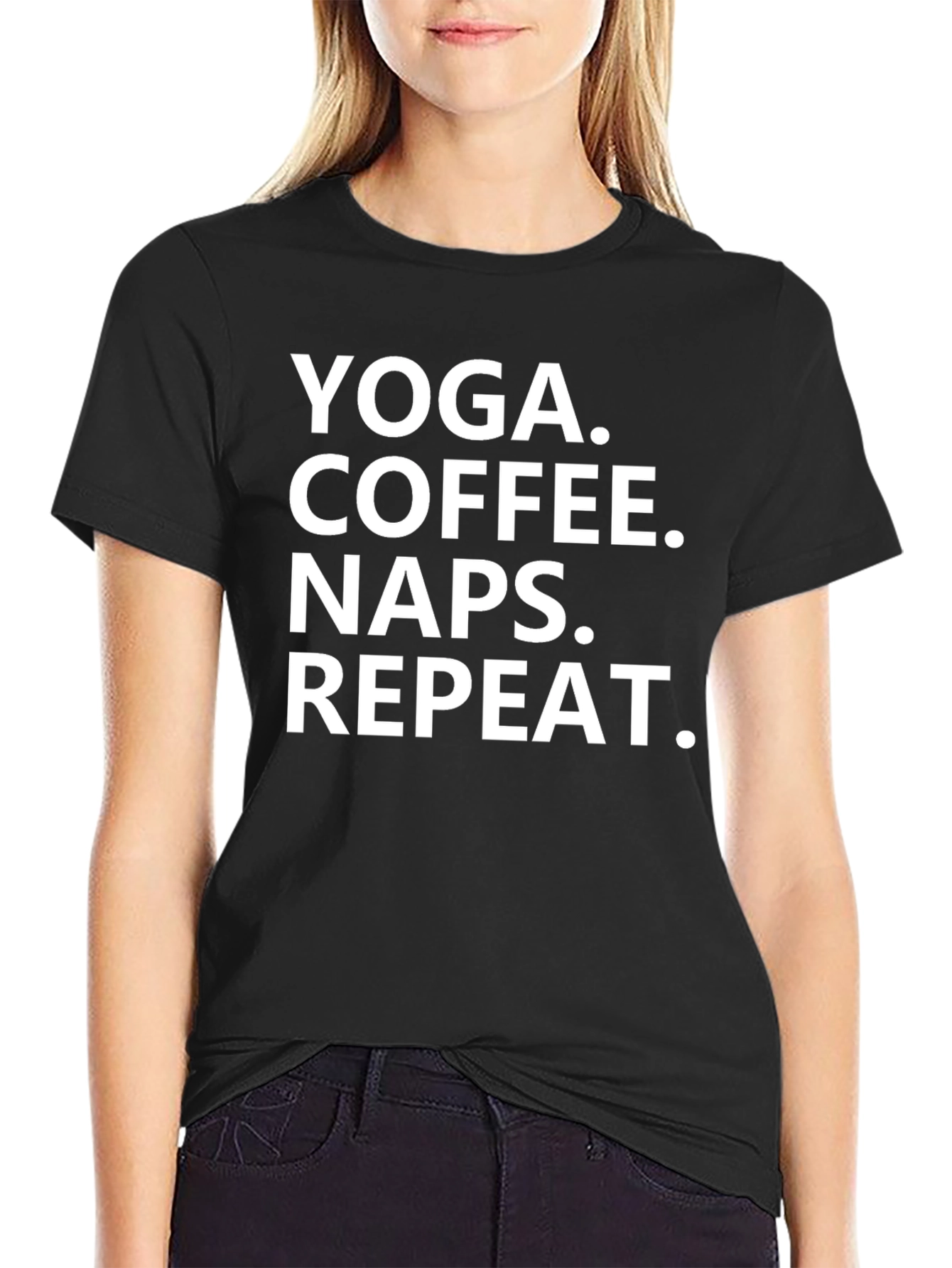 Yoga Coffee Naps Repeat T-Shirt - Black Graphic Tee