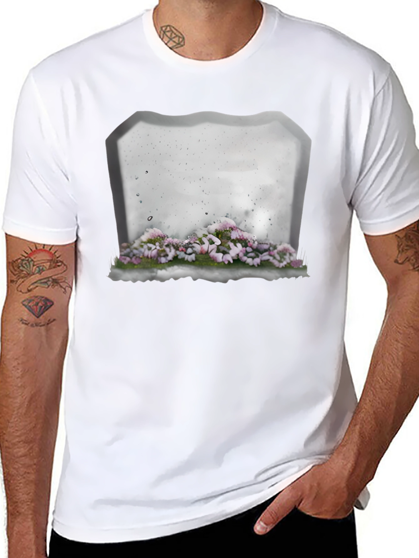 Floral Tombstone T-Shirt - Gothic Style