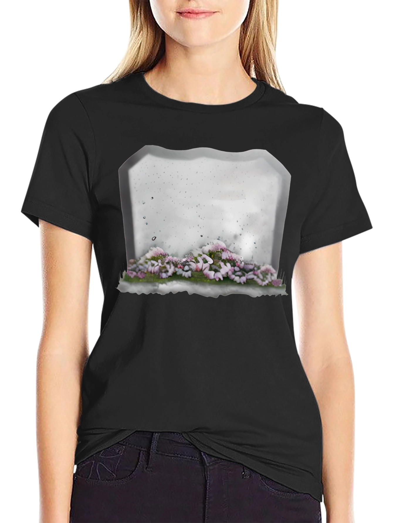 Floral Tombstone T-Shirt - Gothic Style