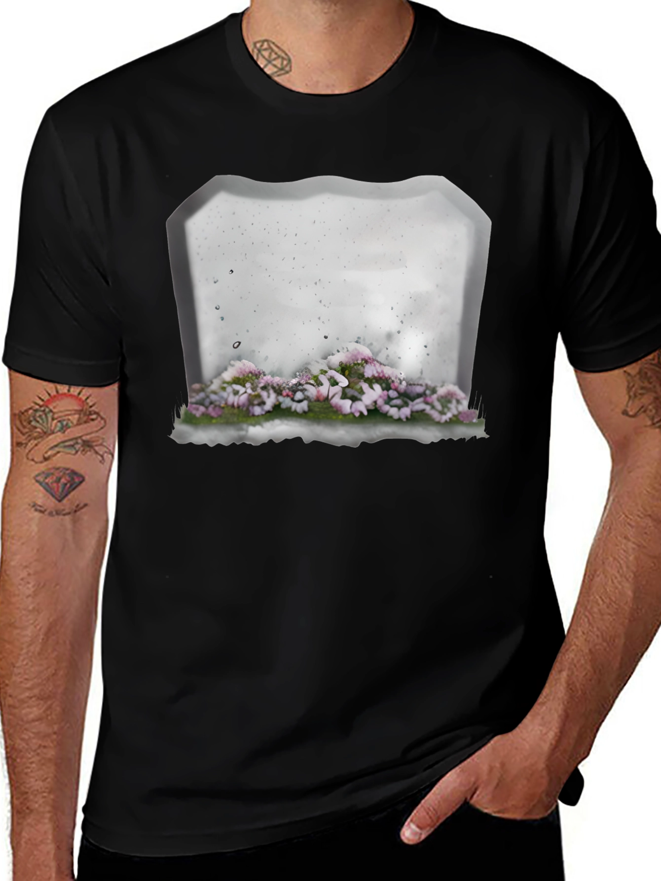 Floral Tombstone T-Shirt - Gothic Style