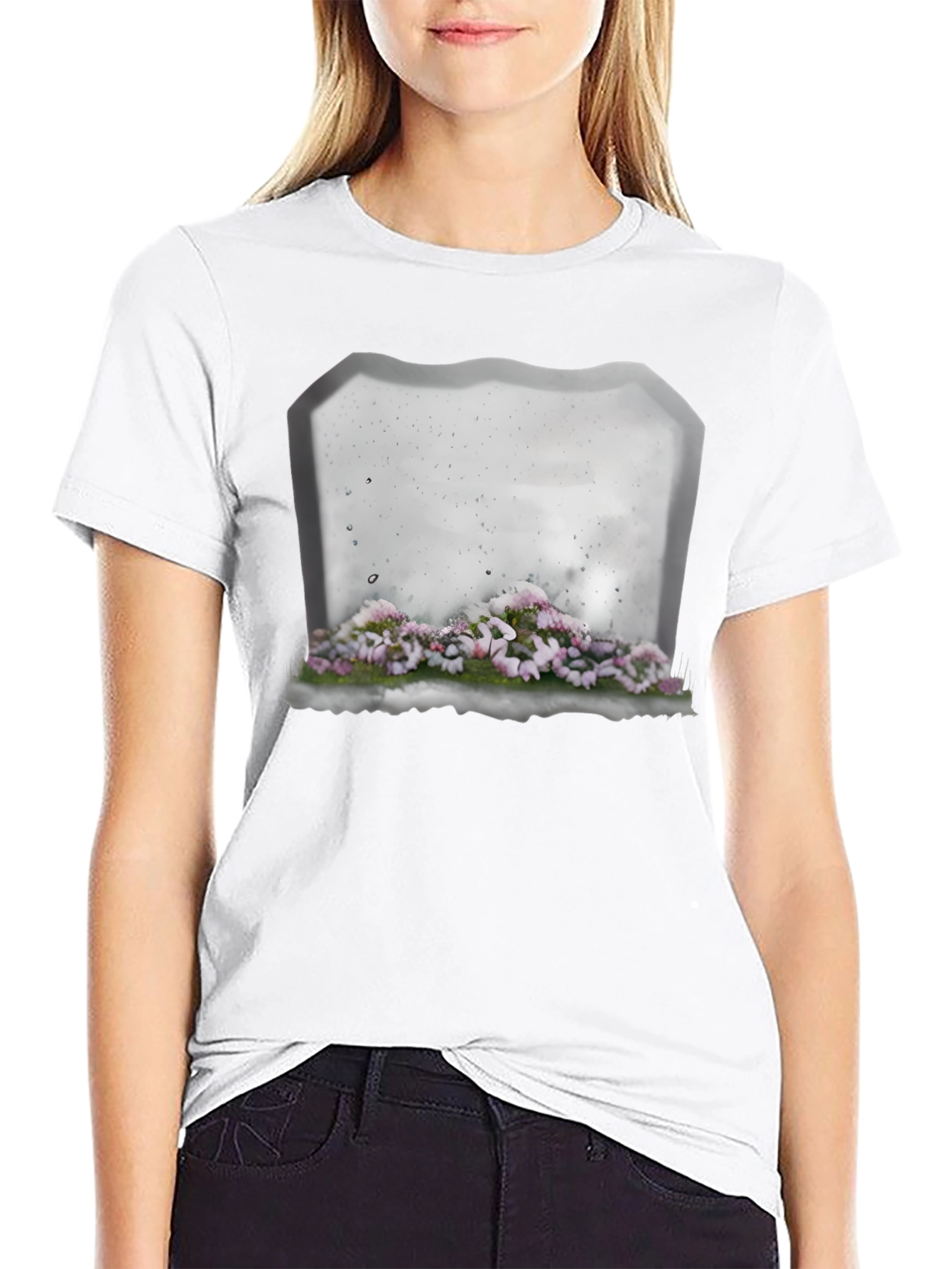 Floral Tombstone T-Shirt - Gothic Style