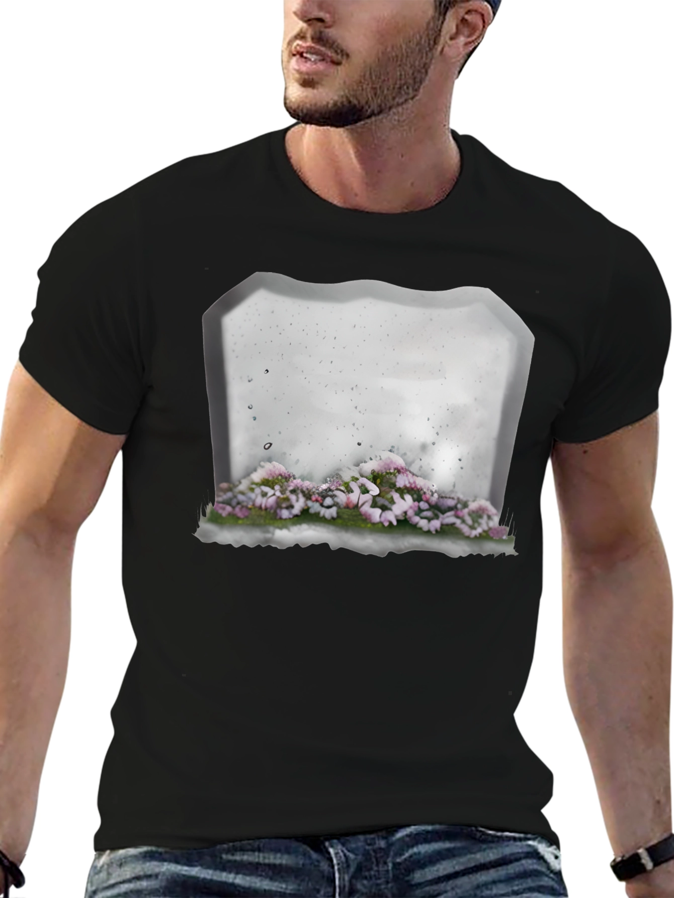 Floral Tombstone T-Shirt - Gothic Style