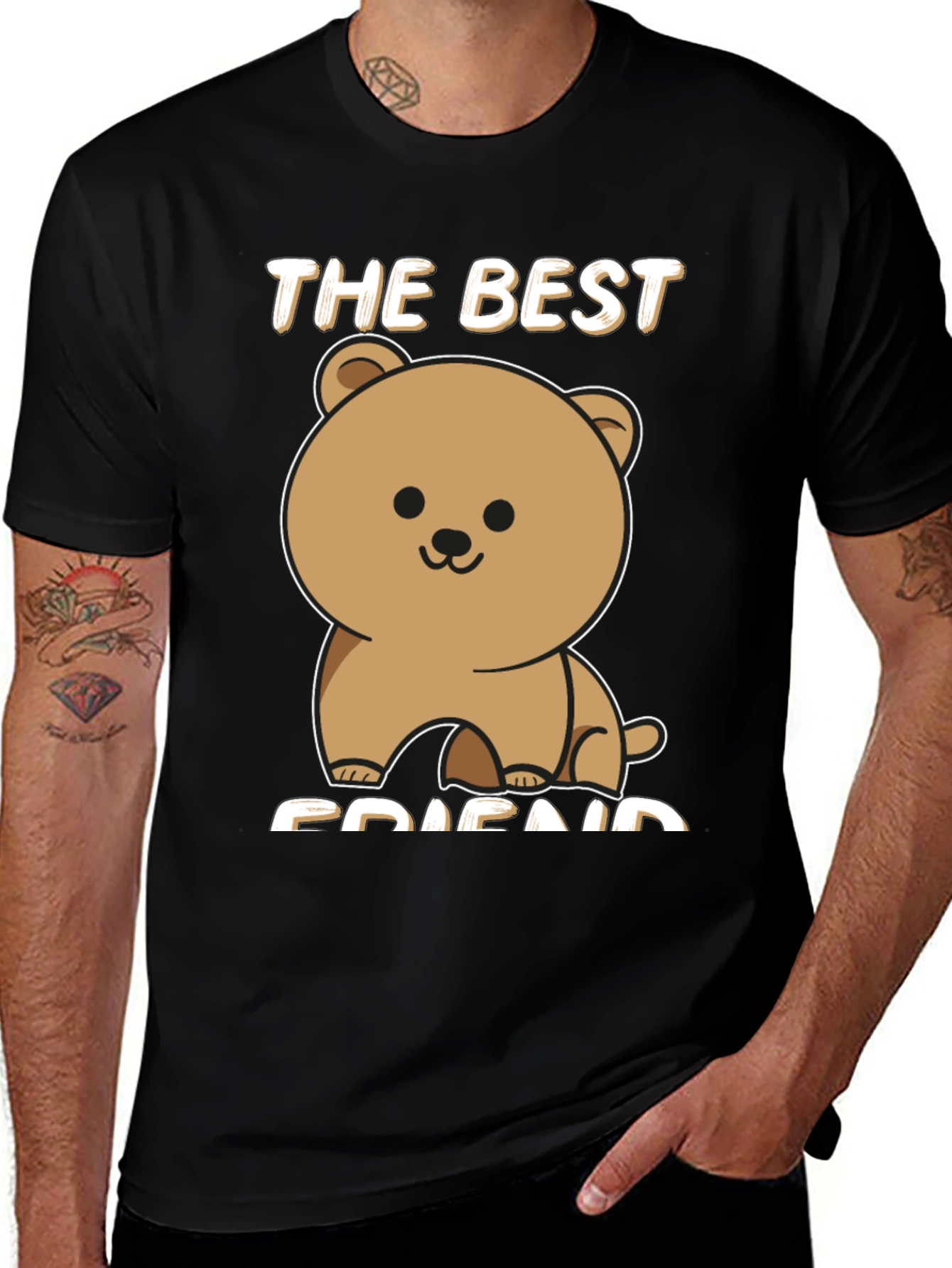 Best Friend Bear Graphic Tee - Black
