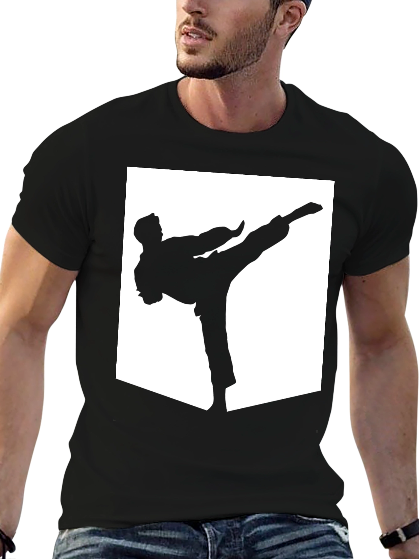 Karate Kick Graphic T-Shirt - Black Cotton Tee