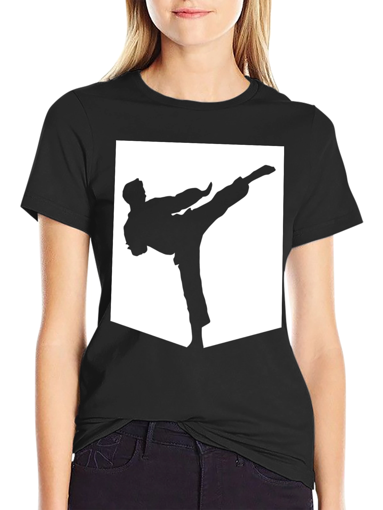 Karate Kick Graphic T-Shirt - Black Cotton Tee