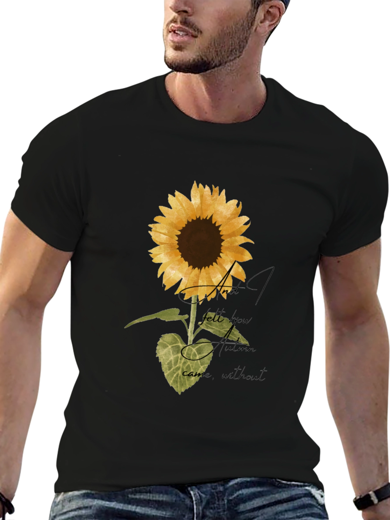Sunflower Graphic Print Black T-Shirt