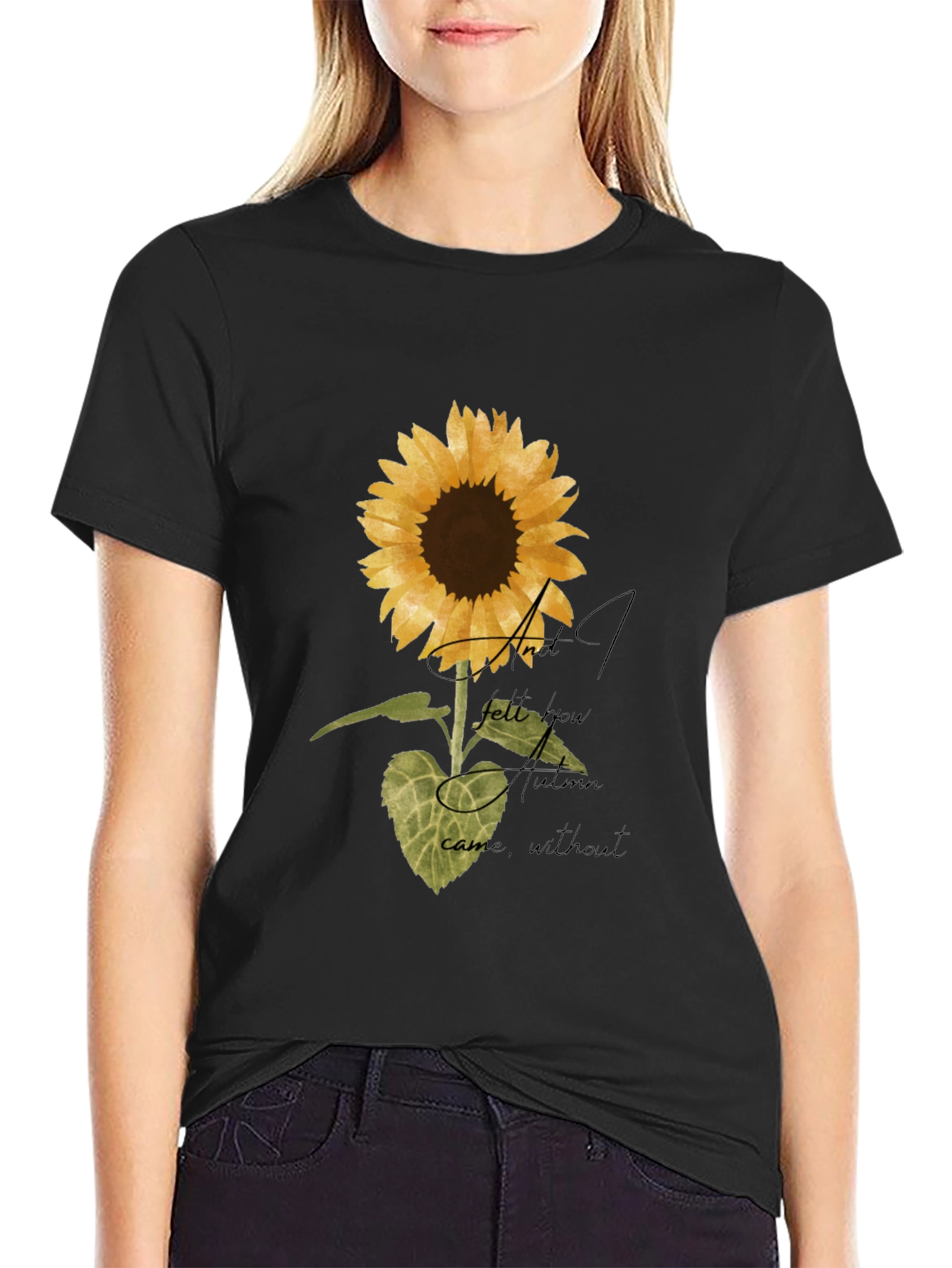 Sunflower Graphic Print Black T-Shirt