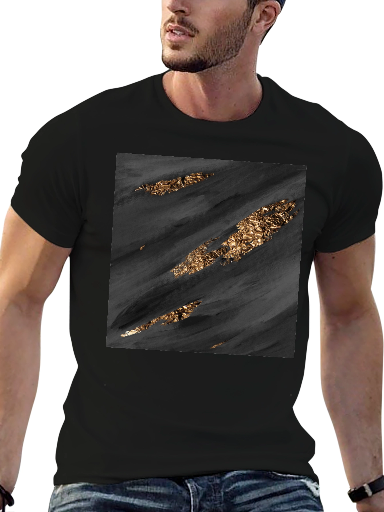 Stylish Black Tee with Abstract Gold Detail