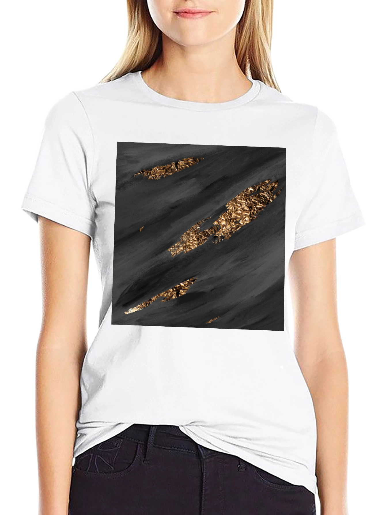 Stylish Black Tee with Abstract Gold Detail