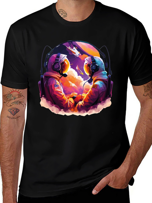 Astronaut Duo Graphic Tee - Space Adventure Design