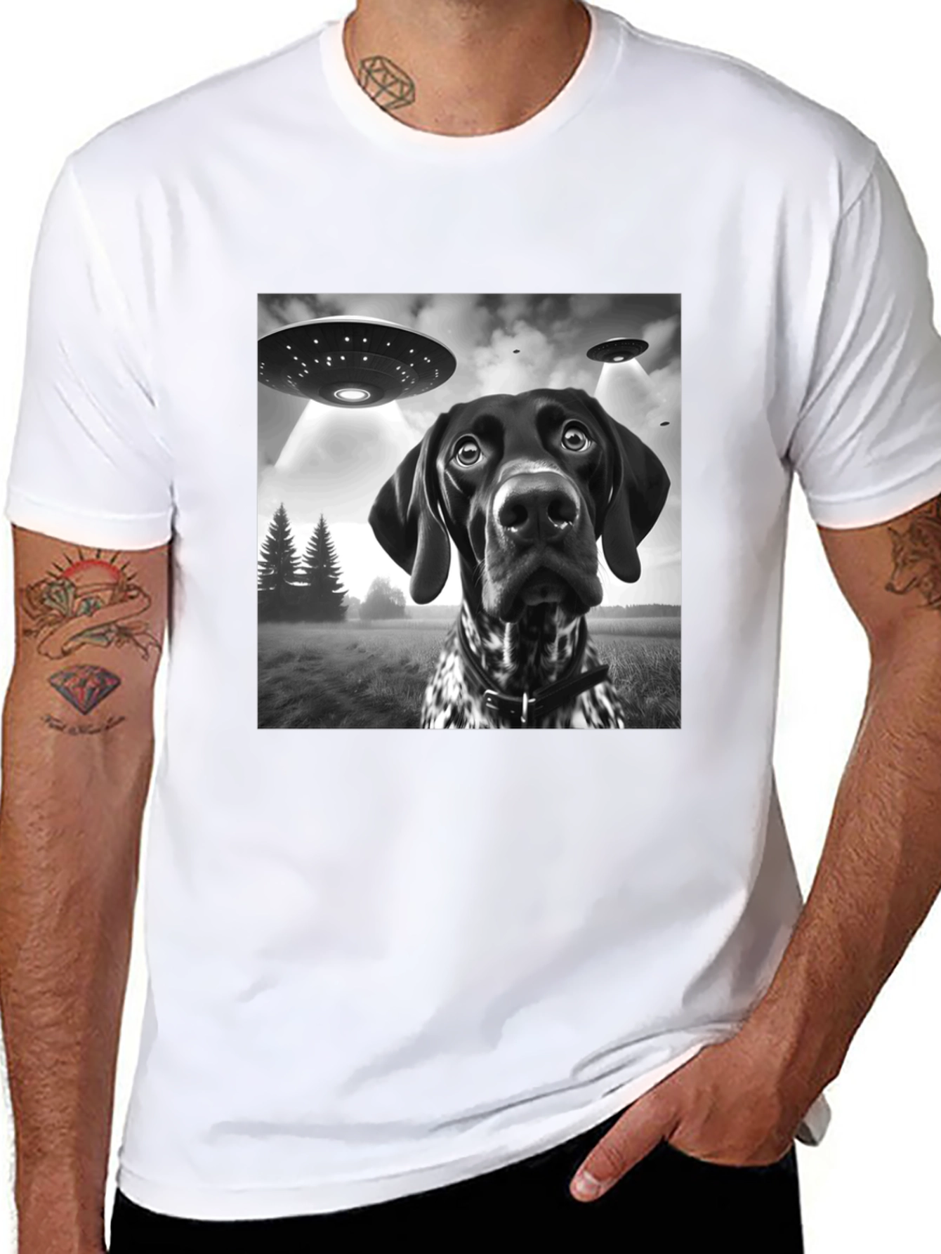 UFO Dog Abduction Graphic T-Shirt