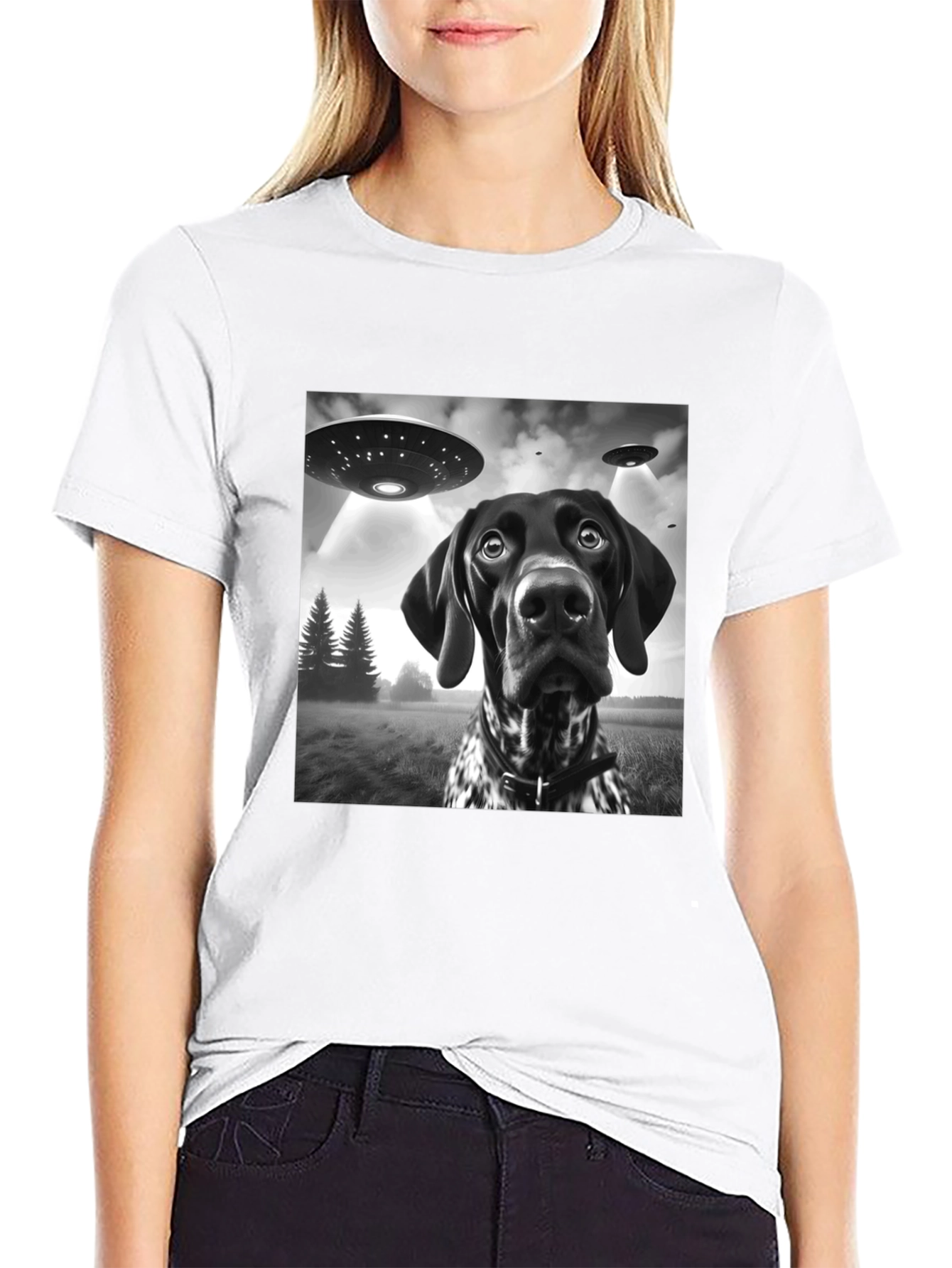 UFO Dog Abduction Graphic T-Shirt