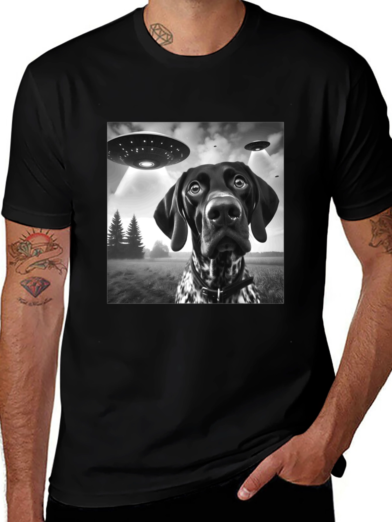 UFO Dog Abduction Graphic T-Shirt