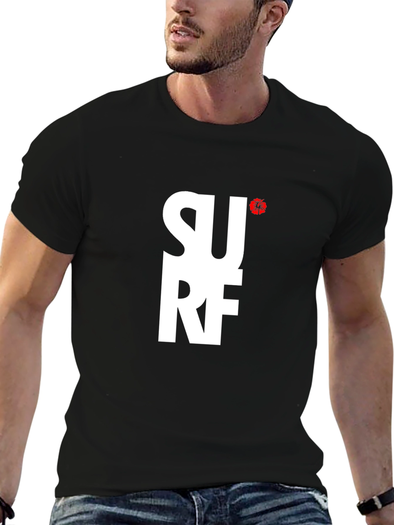 Surf Tee - Black Cotton Graphic T-Shirt
