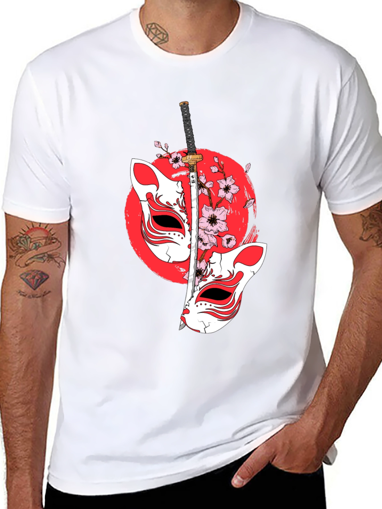 Japanese Fox Mask Katana T-Shirt - Unique Design