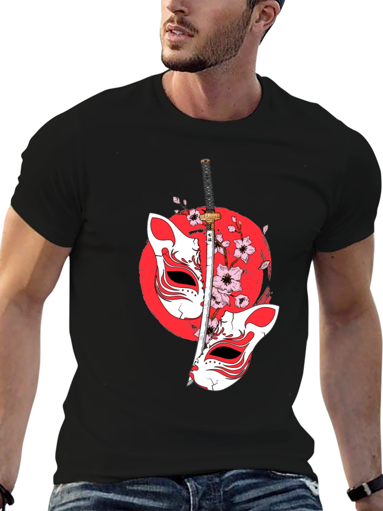 Japanese Fox Mask Katana T-Shirt - Unique Design