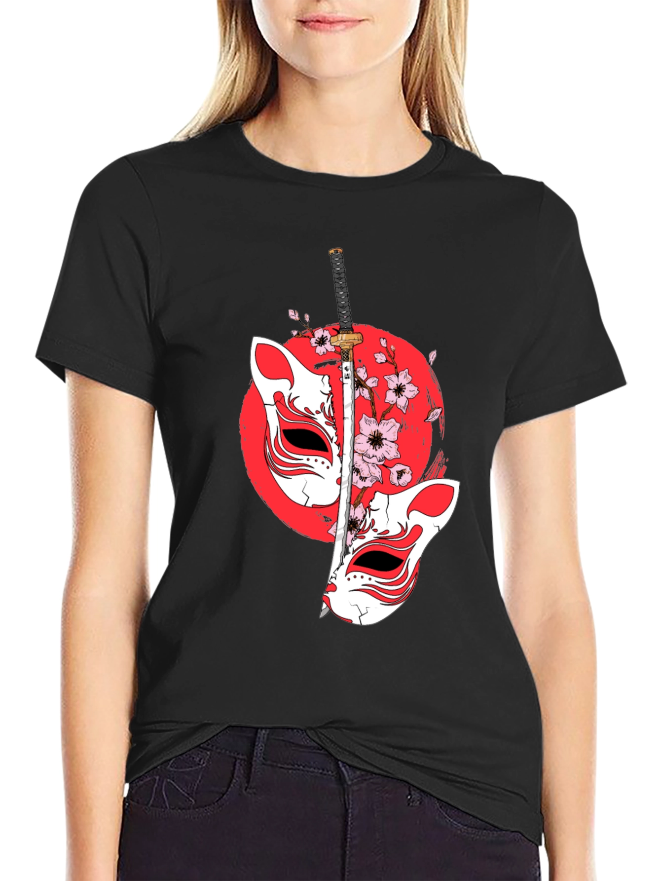 Japanese Fox Mask Katana T-Shirt - Unique Design