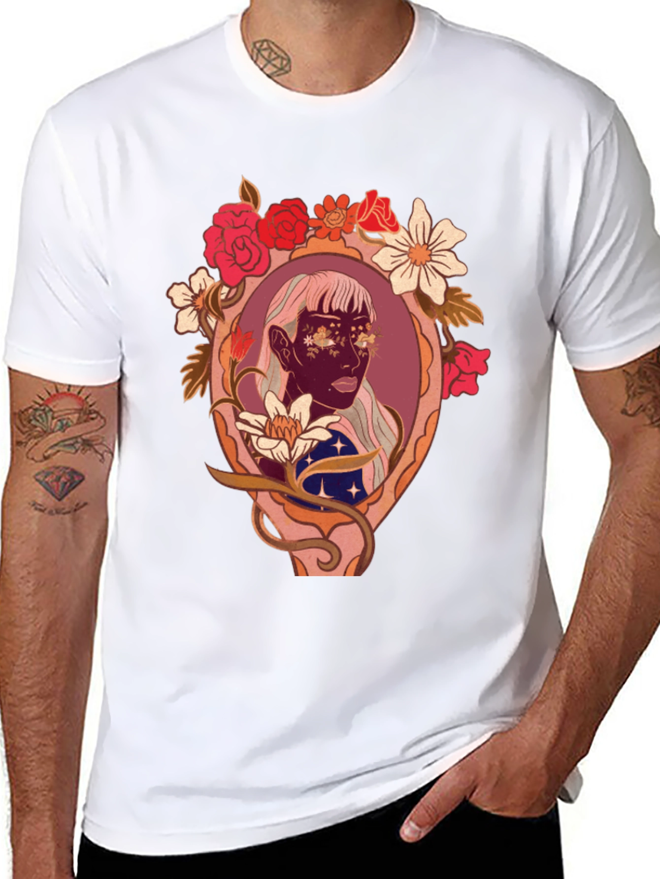 Floral Framed Face Graphic Tee