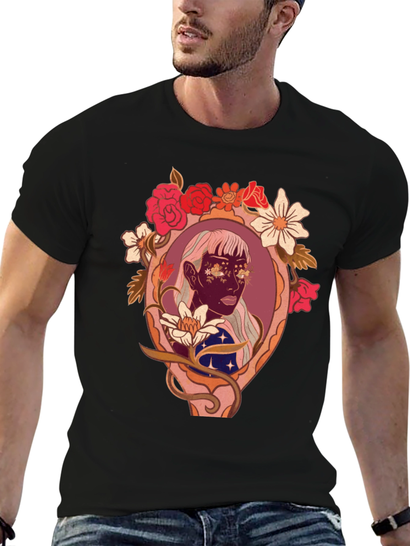 Floral Framed Face Graphic Tee