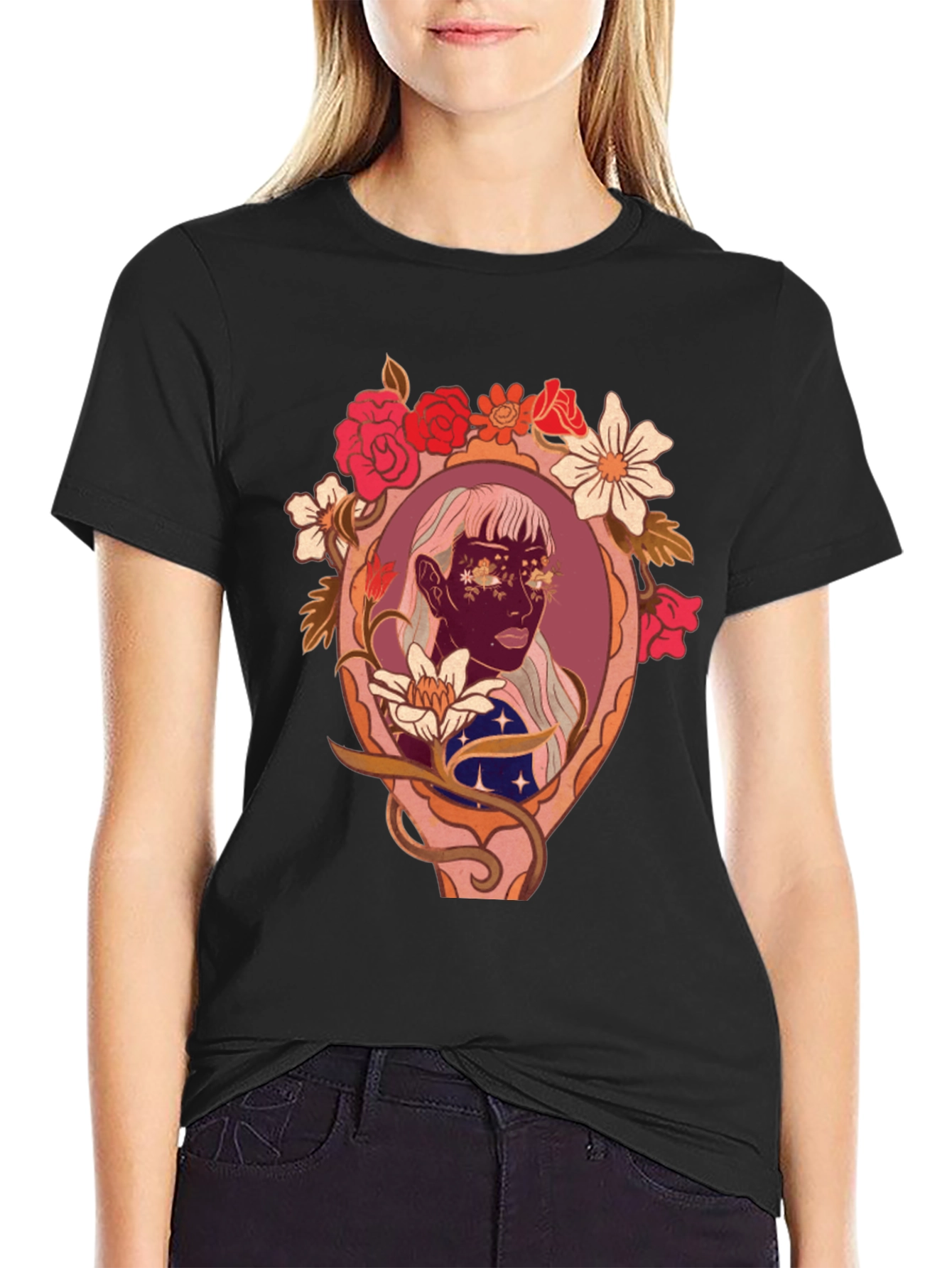 Floral Framed Face Graphic Tee