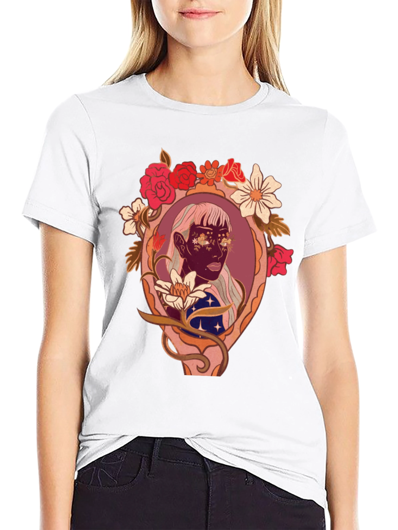 Floral Framed Face Graphic Tee