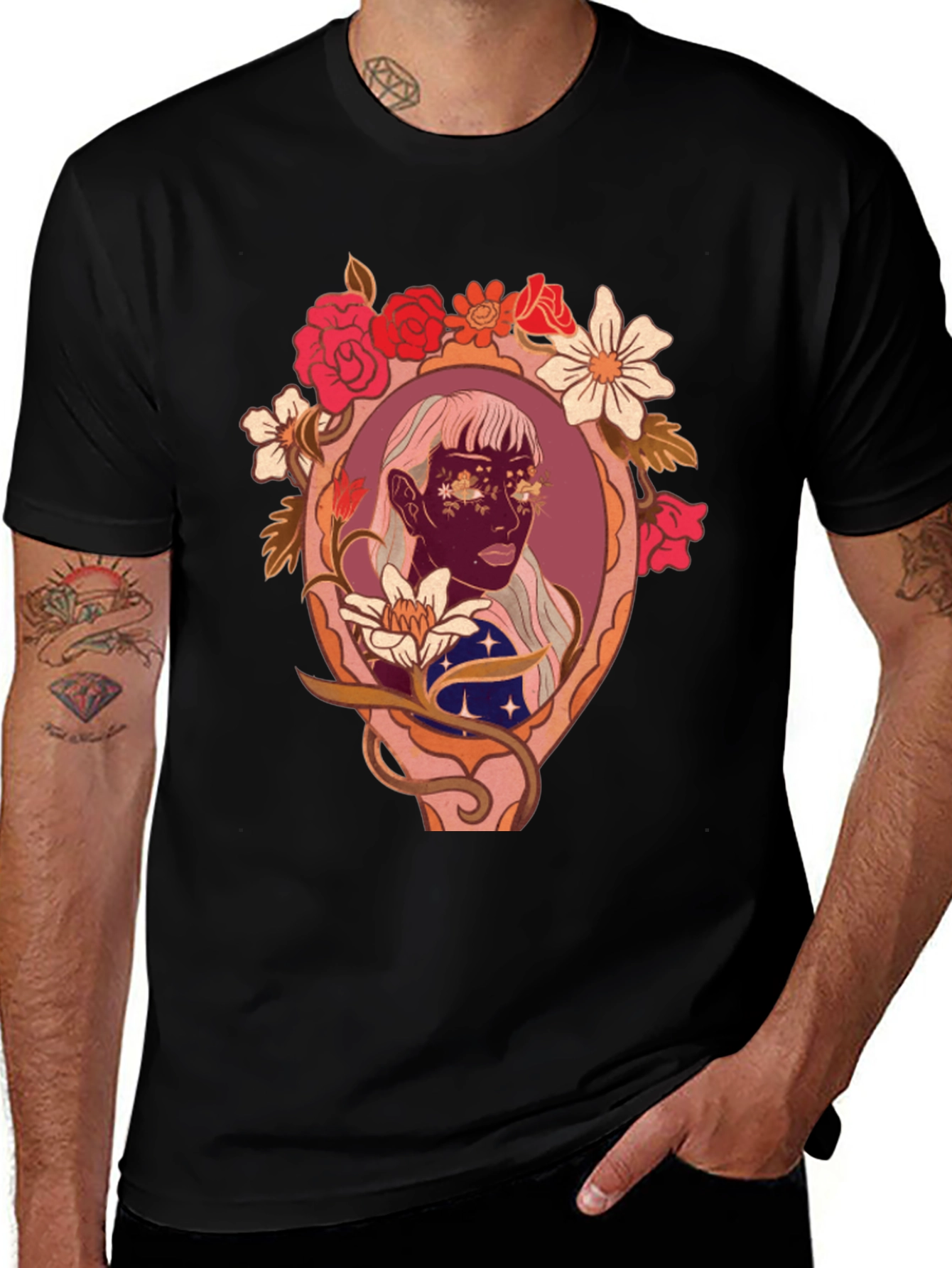 Floral Framed Face Graphic Tee