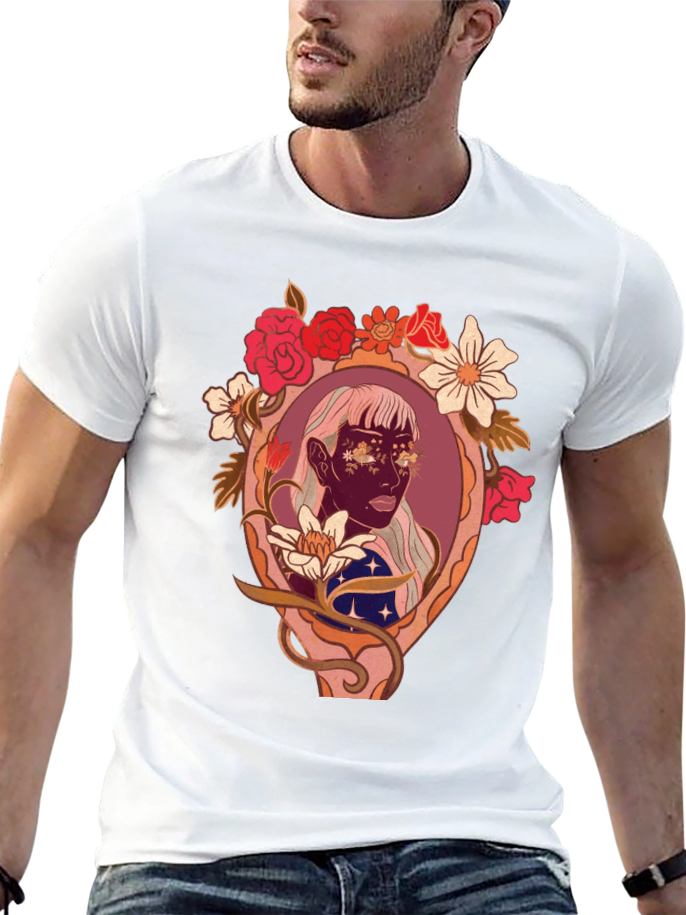 Floral Framed Face Graphic Tee