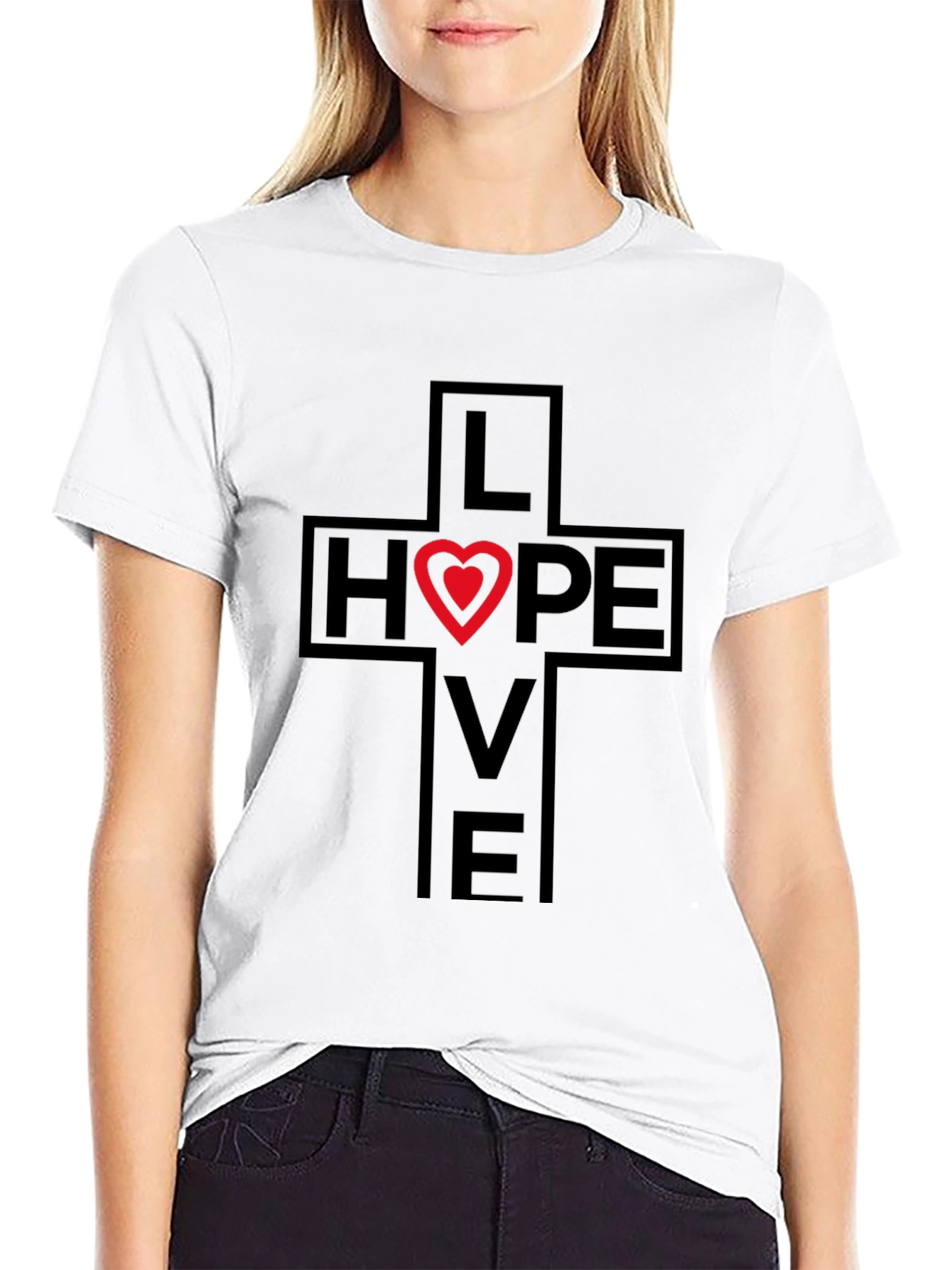 Love Hope T-Shirt Cross Graphic