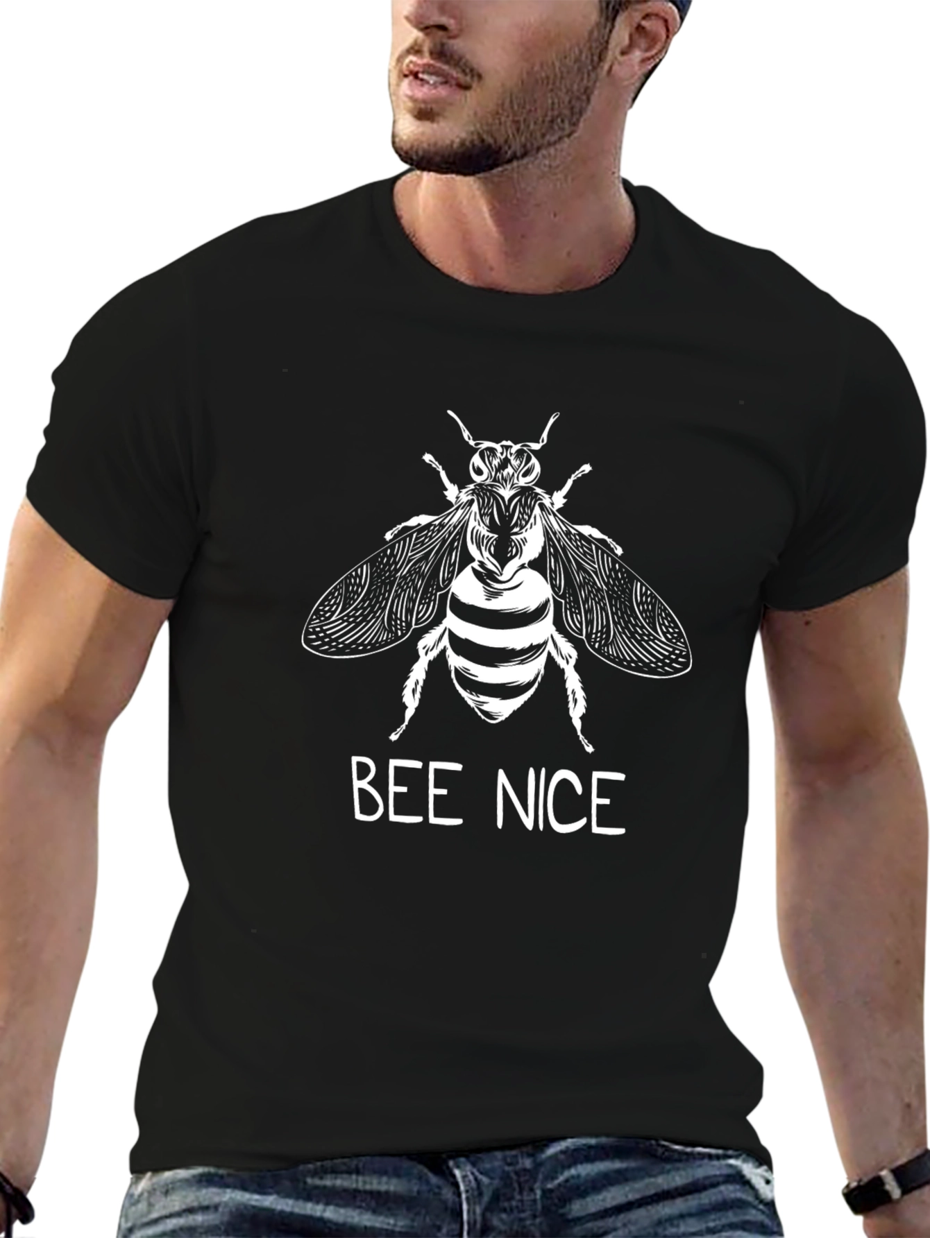 Bee Nice Graphic Tee - Mens Black Cotton T-Shirt