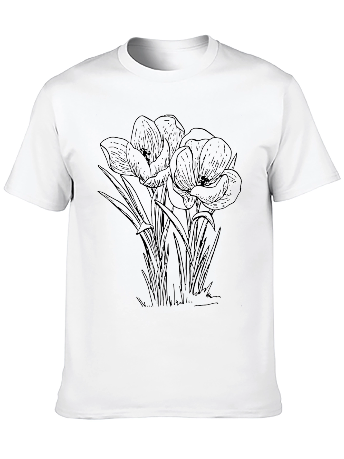 Floral Line Art Graphic Tee - Black