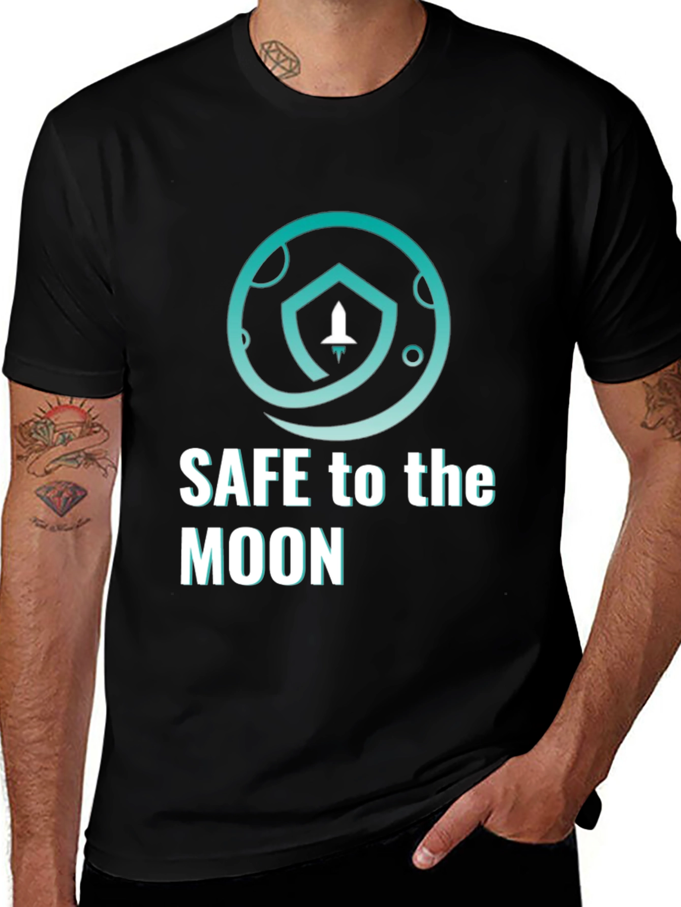 Safe To The Moon T-Shirt Black Cryptocurrency Graphic Tee