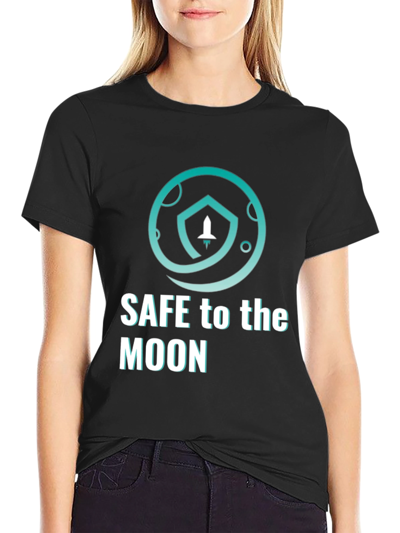 Safe To The Moon T-Shirt Black Cryptocurrency Graphic Tee