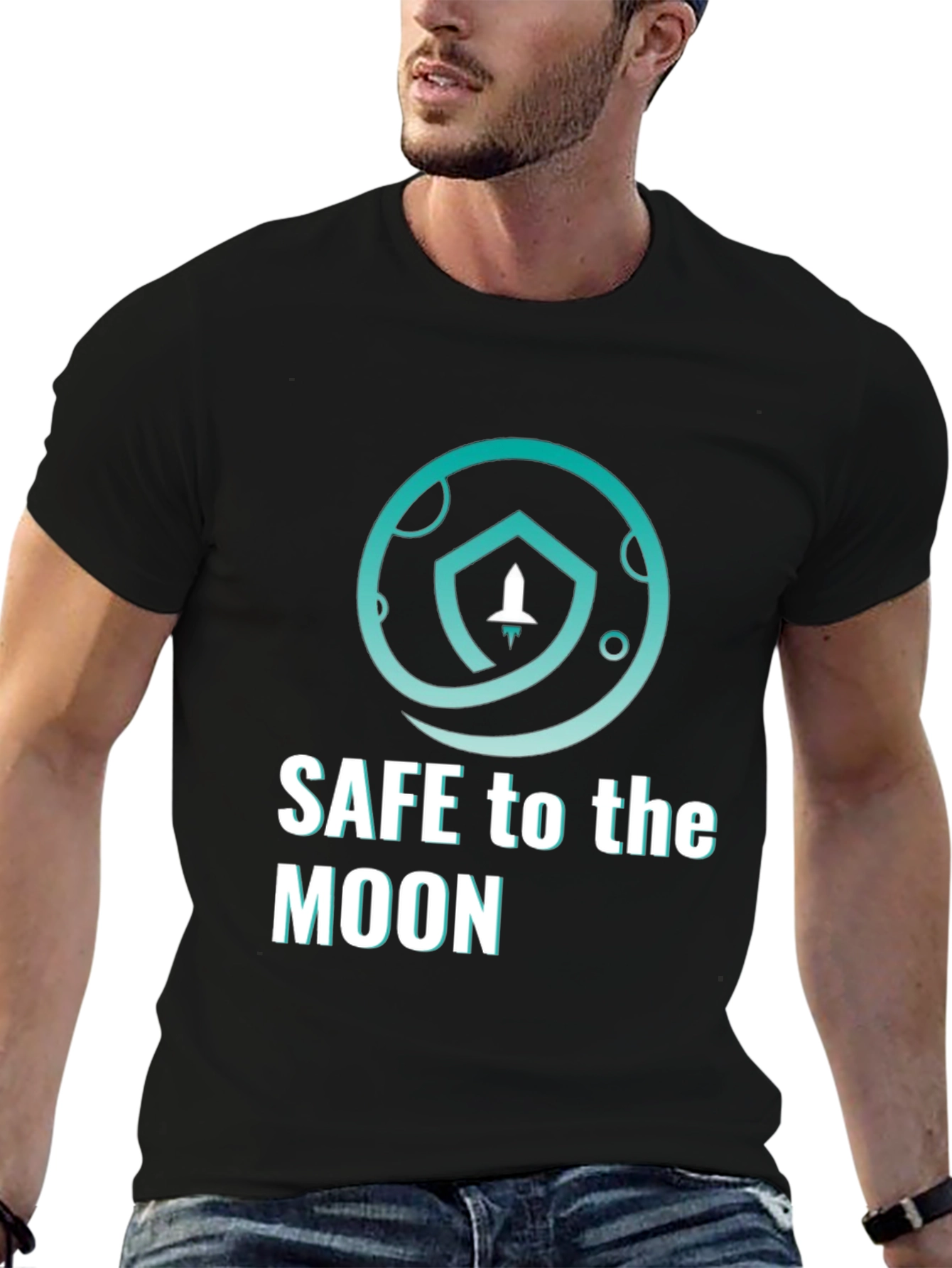 Safe To The Moon T-Shirt Black Cryptocurrency Graphic Tee