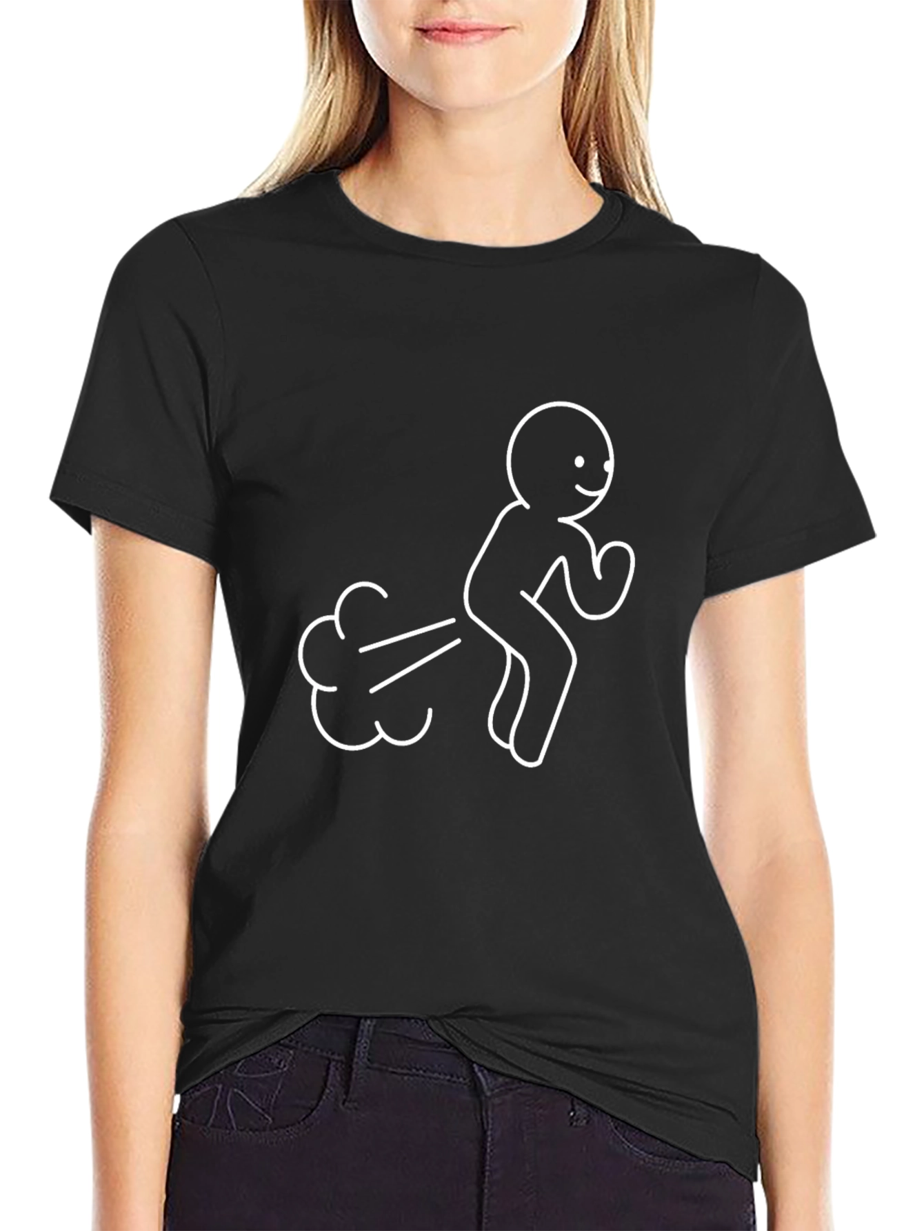 Funny Stick Figure Farting Black T-Shirt