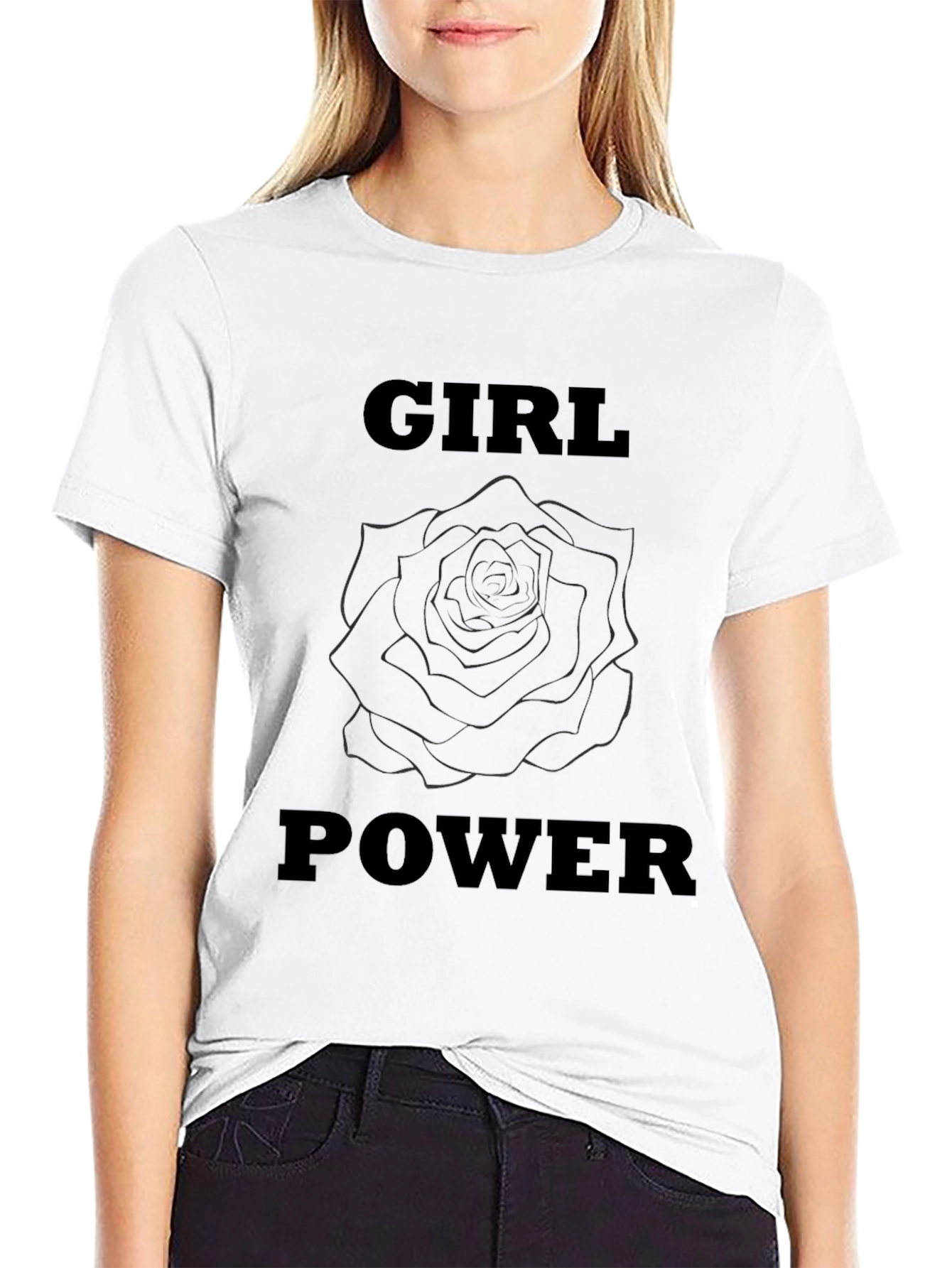 Girl Power Rose Graphic Tee - Black