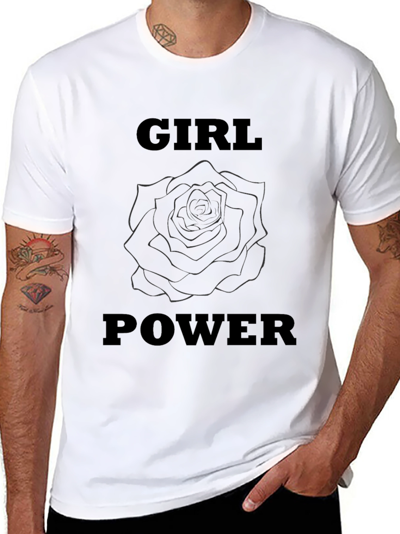 Girl Power Rose Graphic Tee - Black