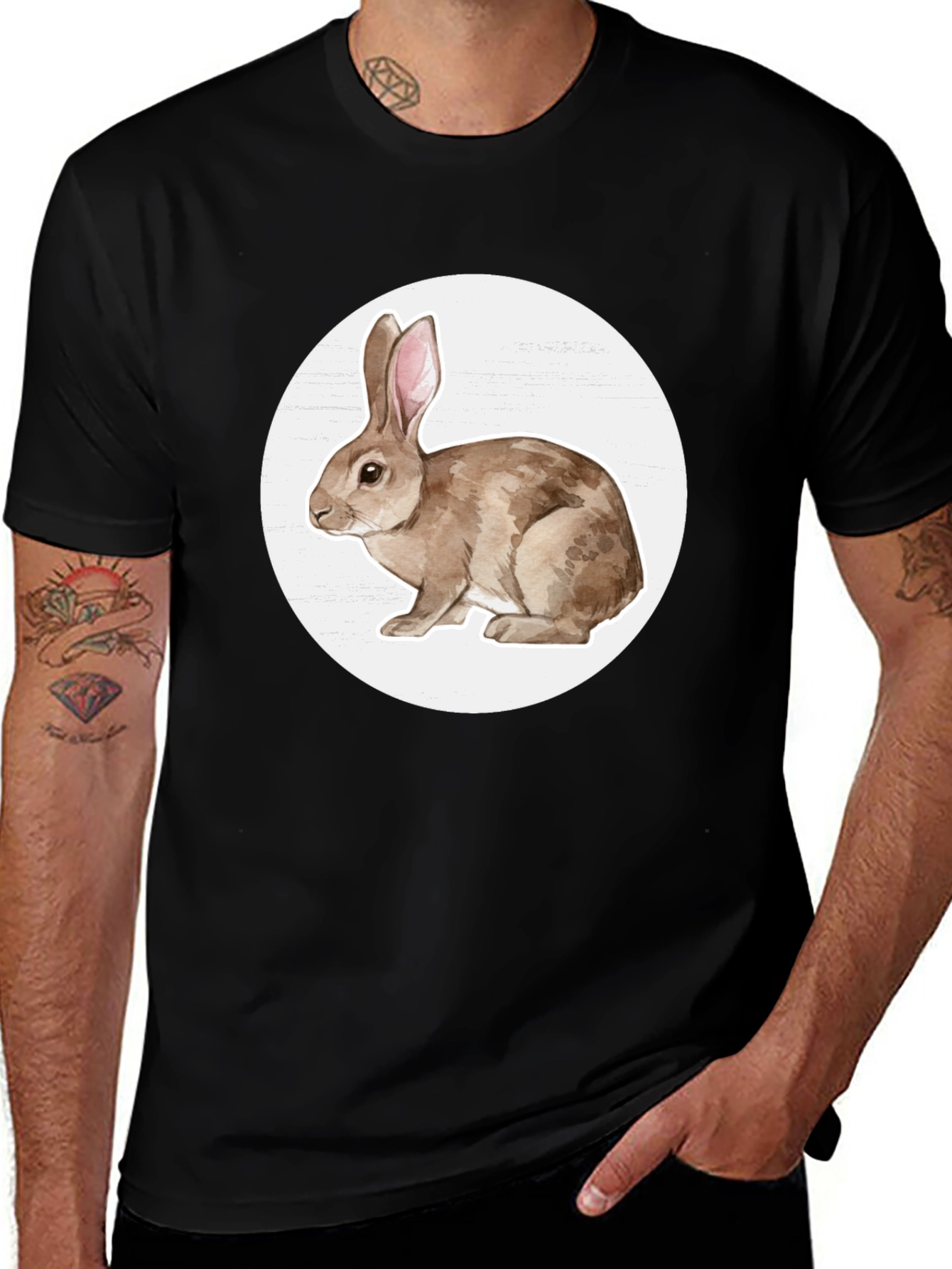 Rabbit Graphic Tee - Black Cotton Blend
