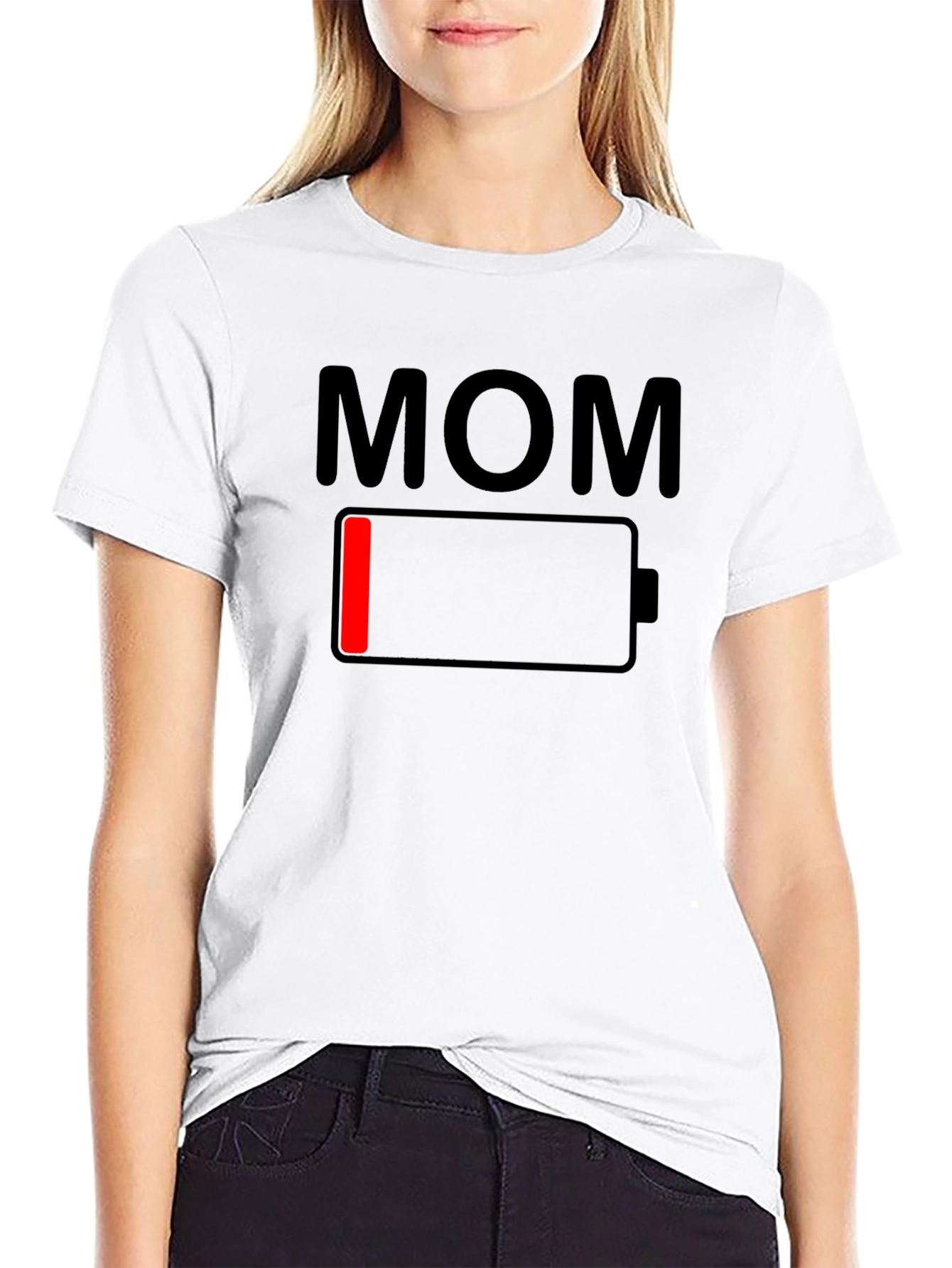 Mom Low Battery Graphic Tee - Black Cotton T-Shirt