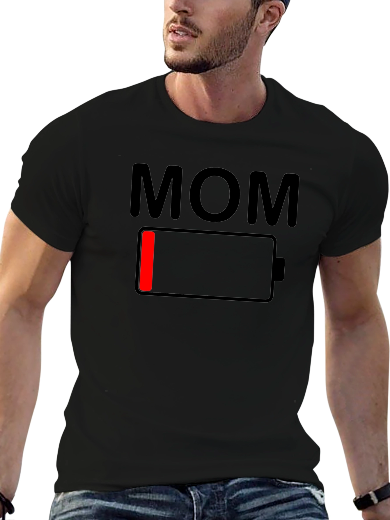 Mom Low Battery Graphic Tee - Black Cotton T-Shirt