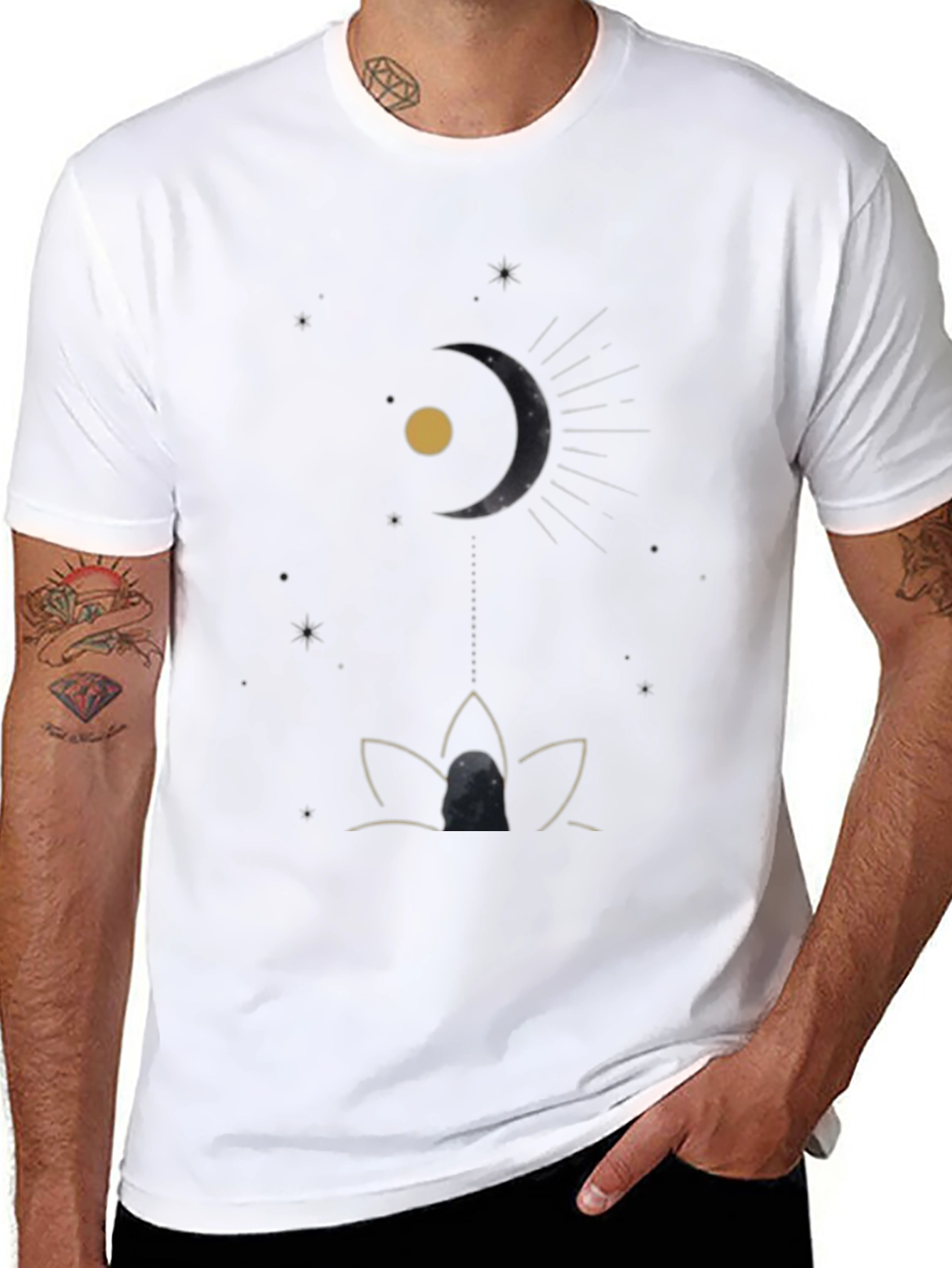 Celestial Moon & Lotus Black T-Shirt