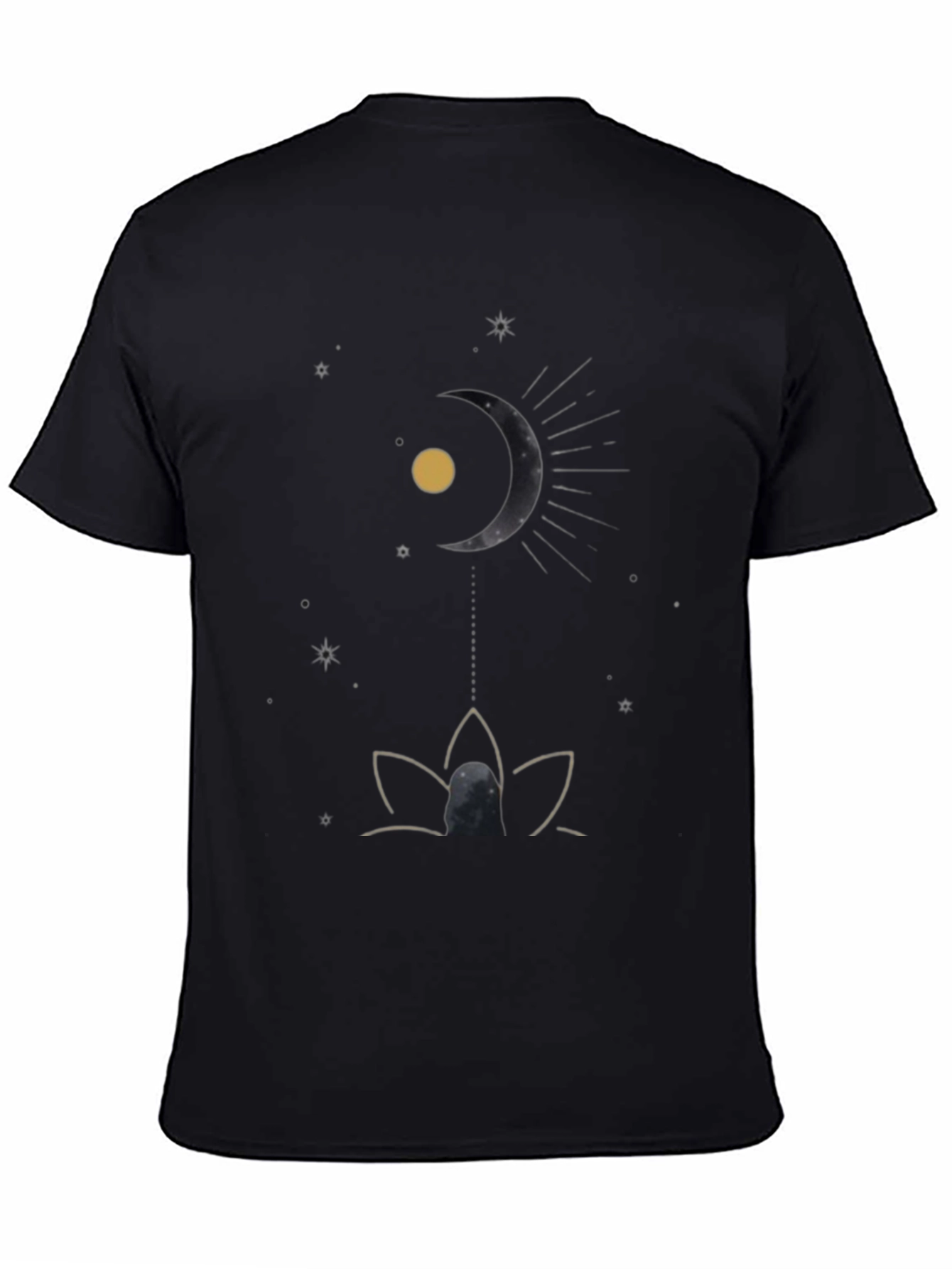 Celestial Moon & Lotus Black T-Shirt