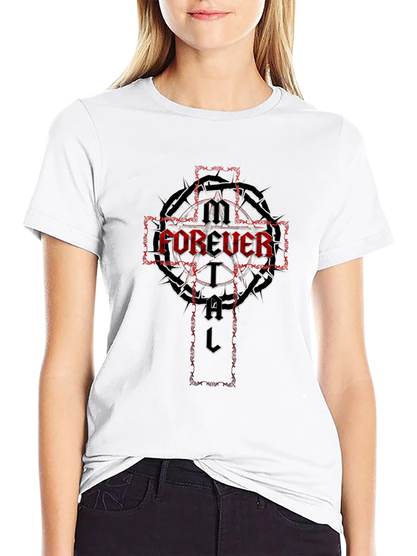 Forever Fatal Graphic Tee - Gothic Cross Design