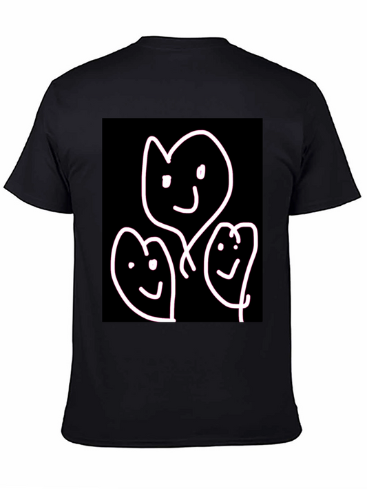 Whimsical Family T-Shirt - Heart Faces on Black