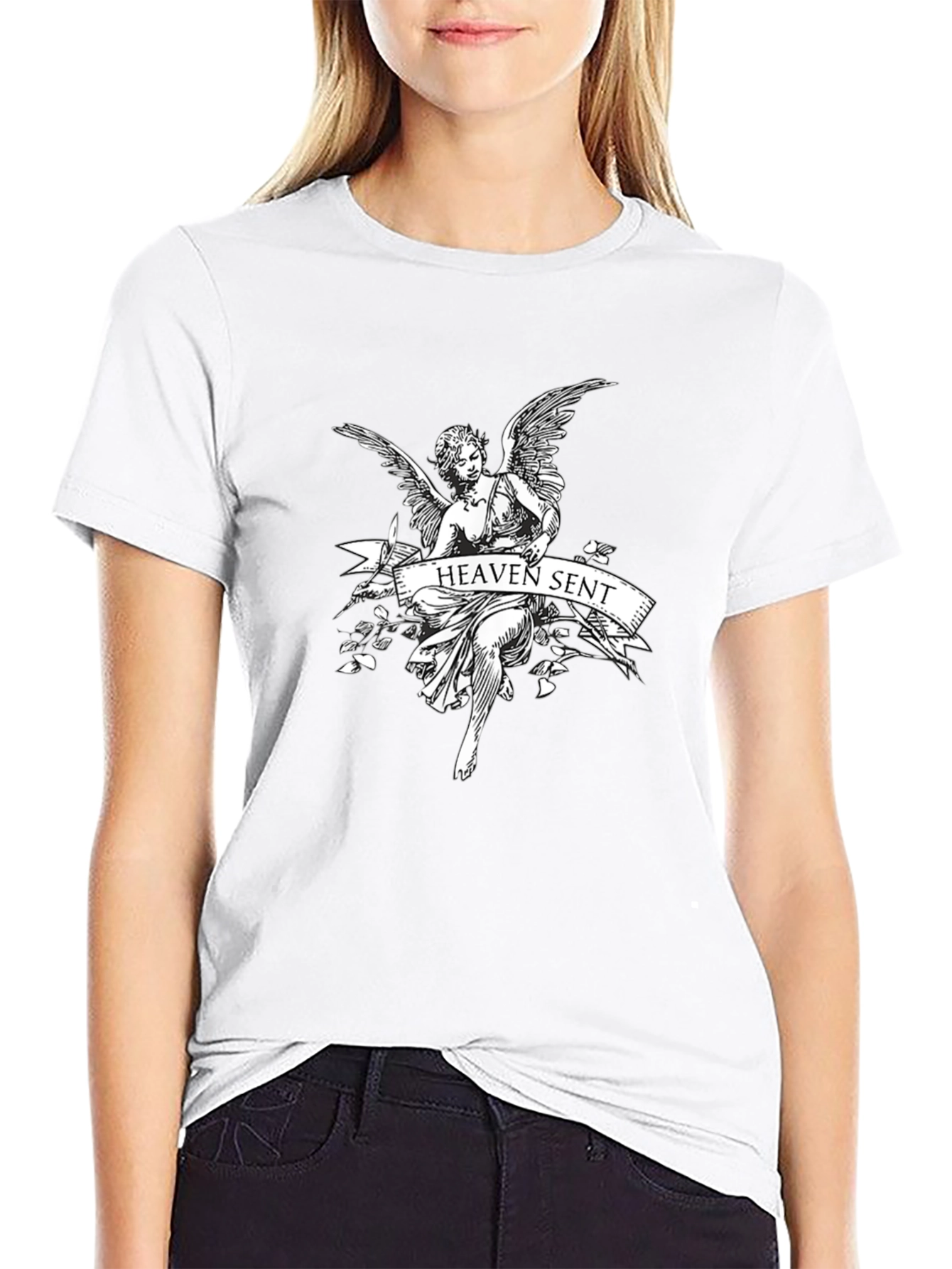 Heaven Sent Angel Graphic T-Shirt - Black