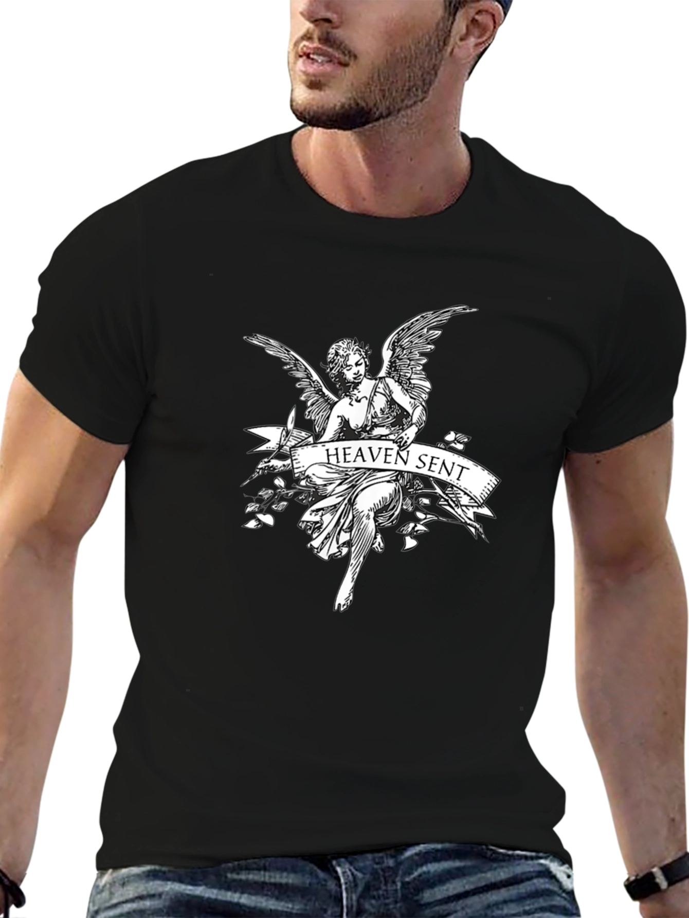 Heaven Sent Angel Graphic T-Shirt - Black